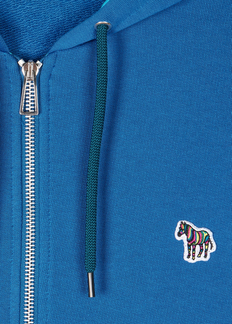 Paul Smith Ocean Blue Cotton Zip-Front Zebra Logo Hoodie outlook