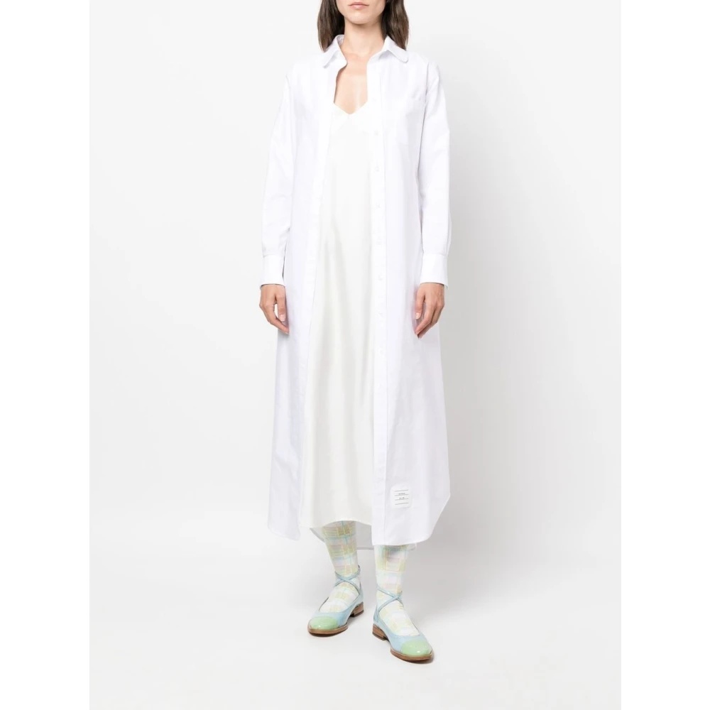 ワンピース Thom Browne Oxford Shirt Dress With Negligee Insert Thom Browne WHITE OXFORD COTTON DRESS WITH SILK TWILL