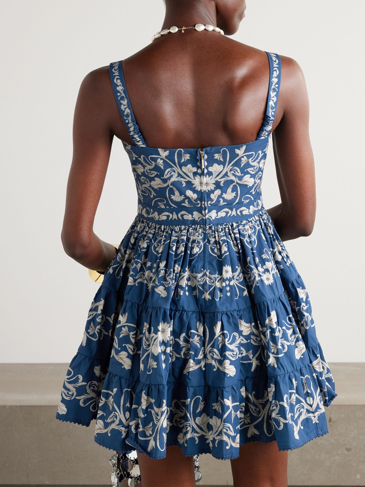 Lima Ribbons tiered floral-print cotton mini dress Navy - 3