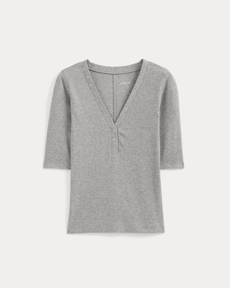 LUXE RIB V-NECK HENLEY - 1
