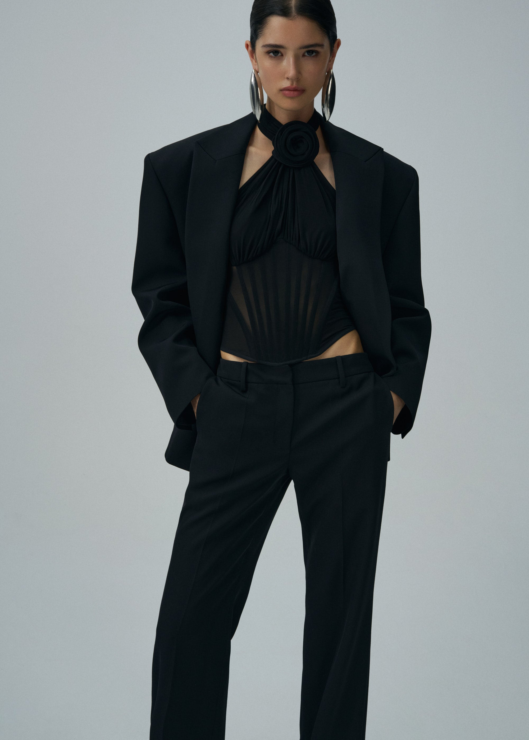 Sheer halter bustier top in black - 1