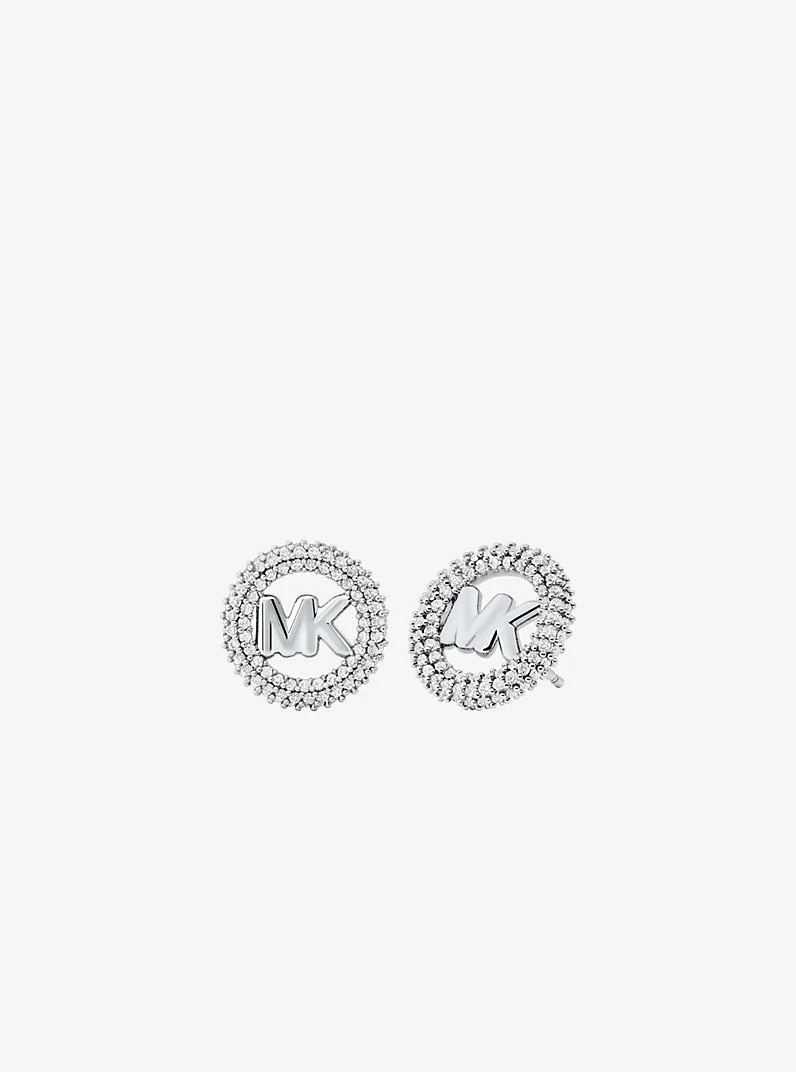 Small Pavé Logo Charm Two-Tone Stud Earrings - 1
