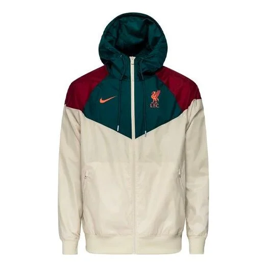 Nike Liverpool Pattern Colorblock Printing Loose Soccer/Football Zipper Hooded Jacket Beige Creamy D - 1