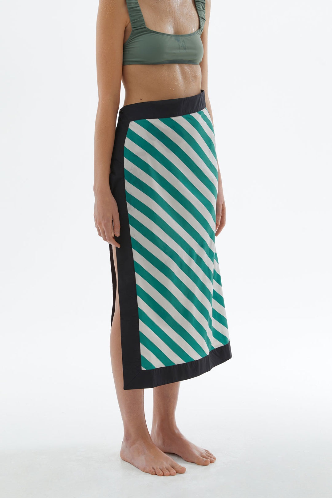 GREEN STRIPED SUN SKIRT - 4