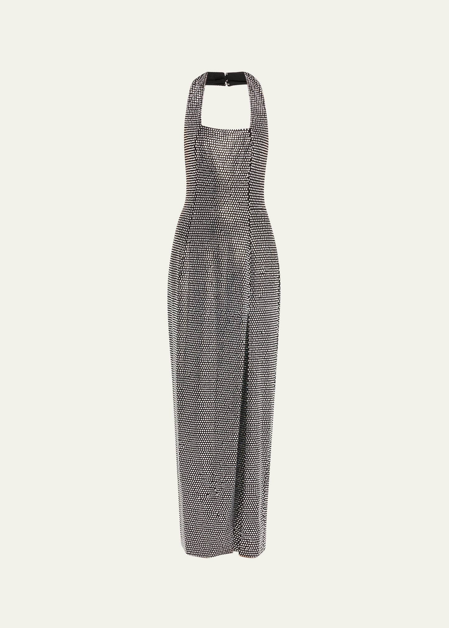Crystal Embellished Halter Slit Gown - 1