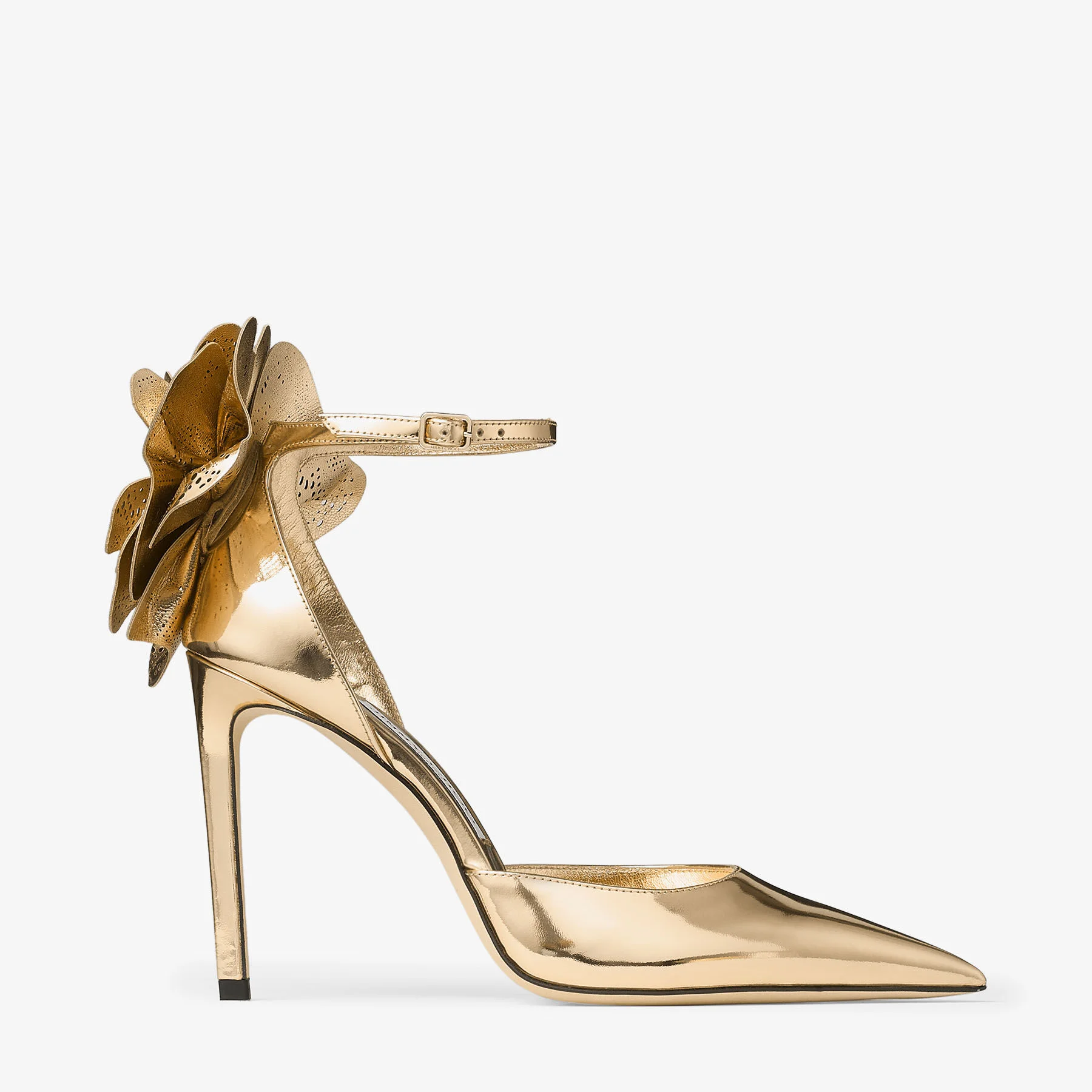 Marja 100
Gold Liquid Metal Leather Sandals with Metal Leather Lace Corsage - 1