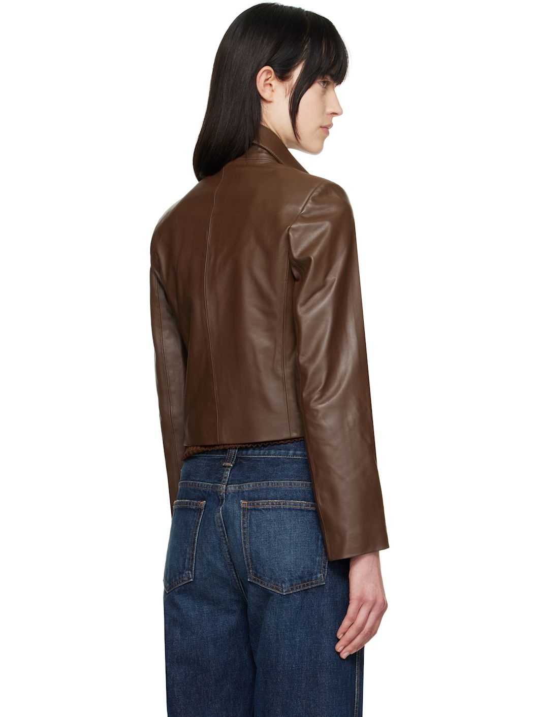 Brown Bleeker Cropped Leather Jacket - 3