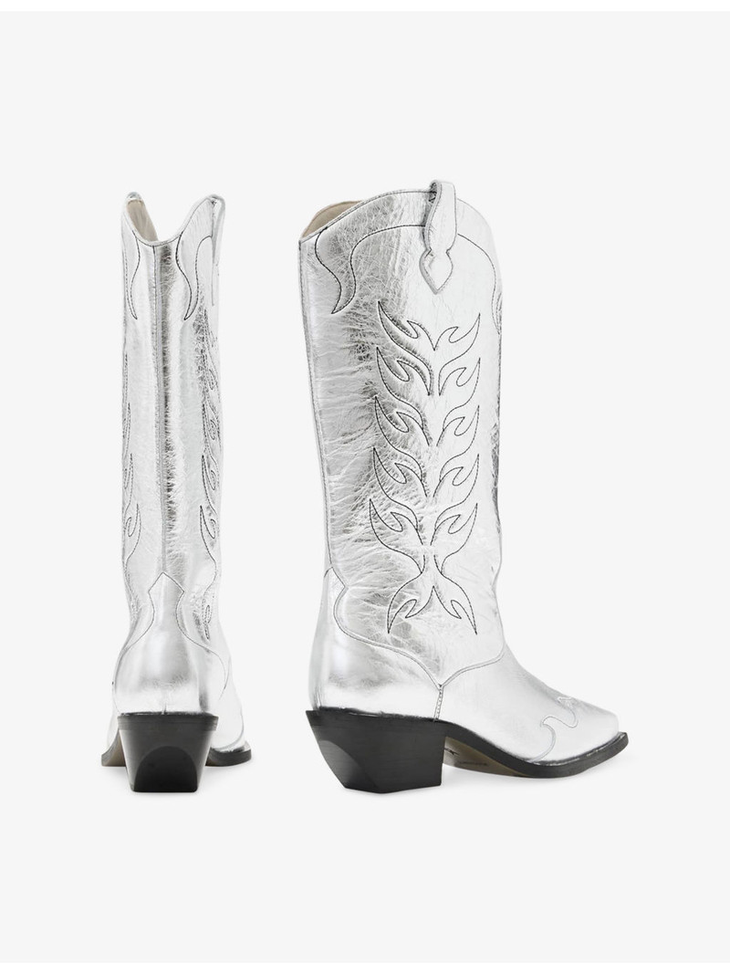 ALLSAINTS Dolly Metallic-Leather Heeled Knee-High Boots outlook