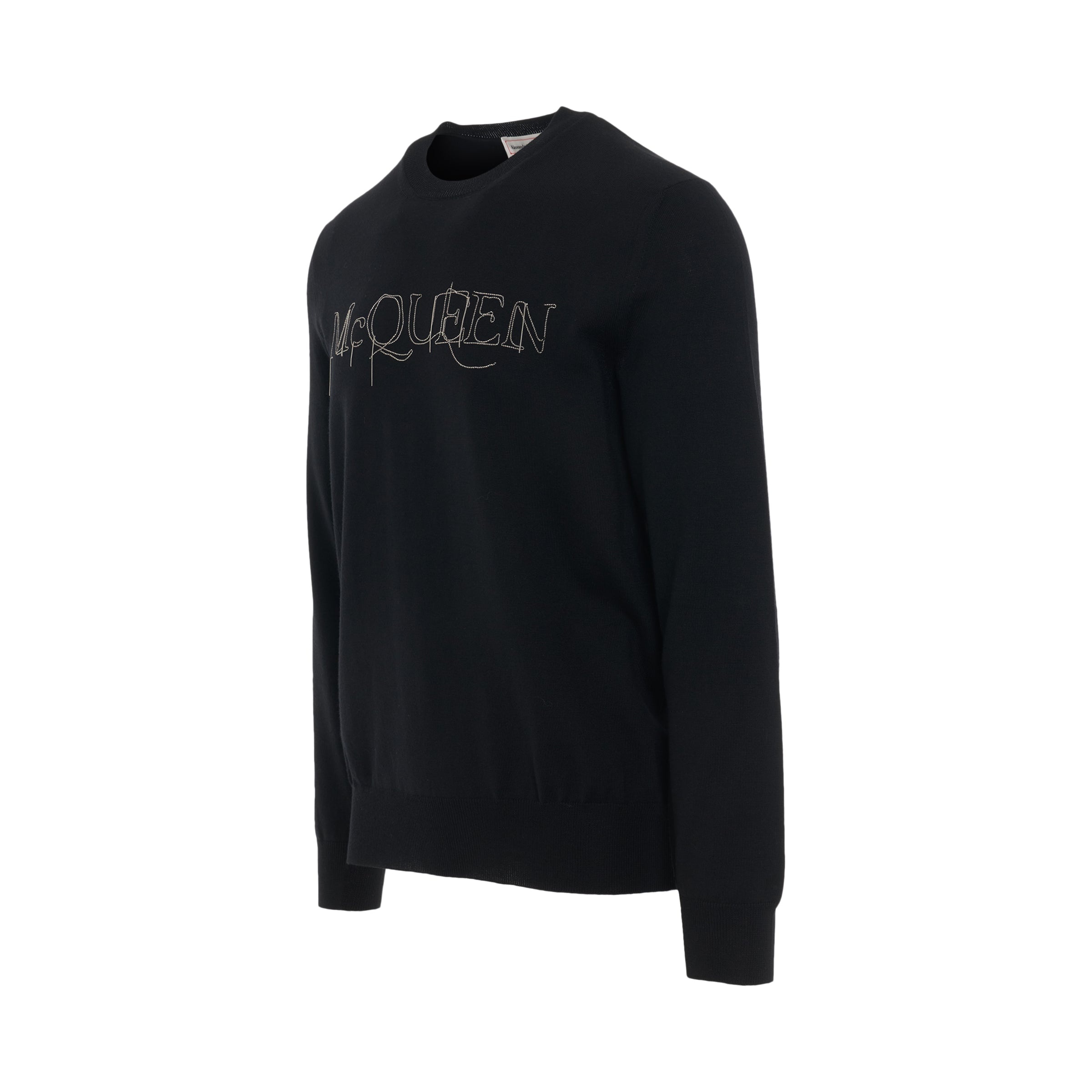 Chain Embroidered Knit Sweater in Black/Silver - 2