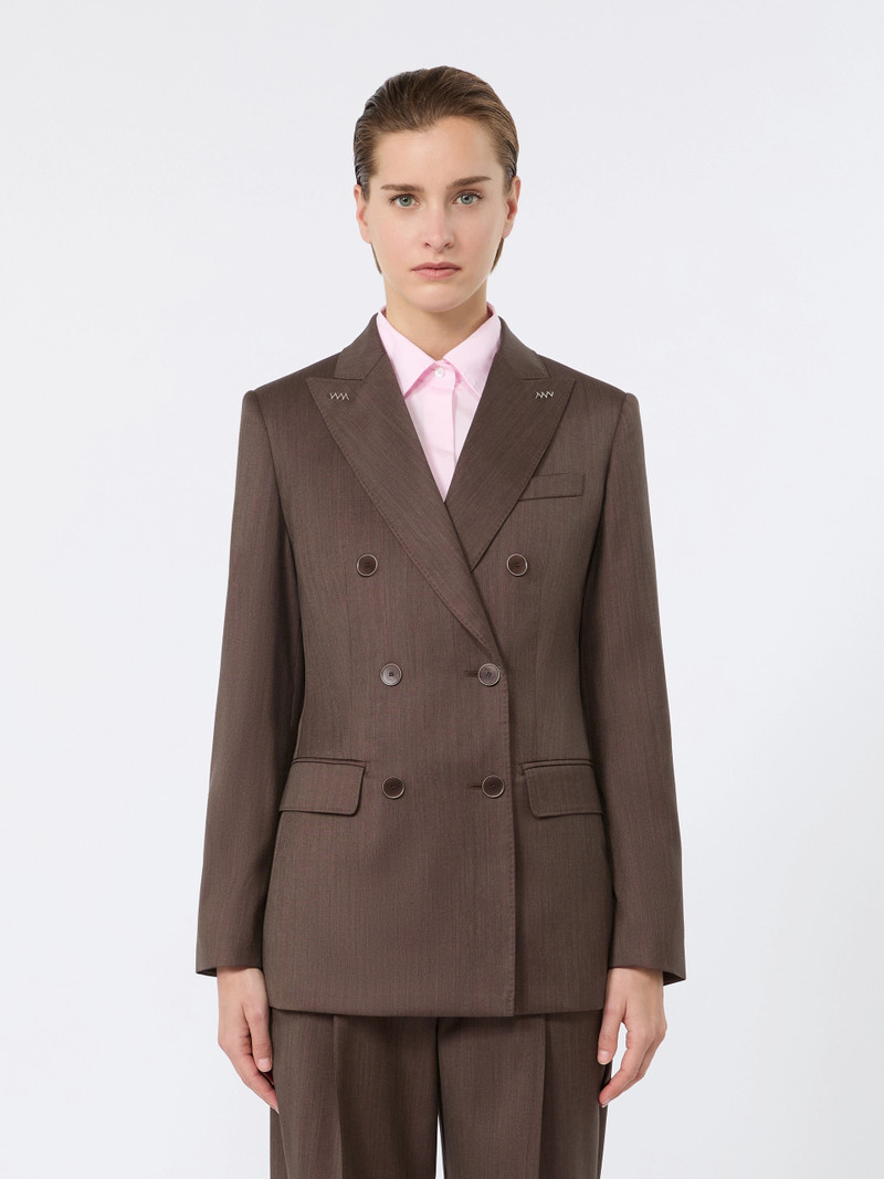 GATTINI Double-breasted wool and silk blazer - TOBACCO 3