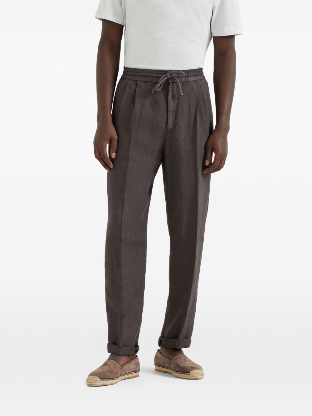 garment-dyed linen track pants - 3