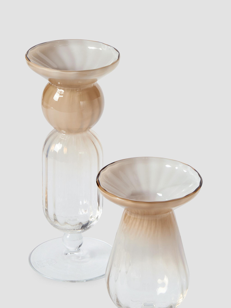Pair of Murano Glass Candlestick Holders - Beige 3