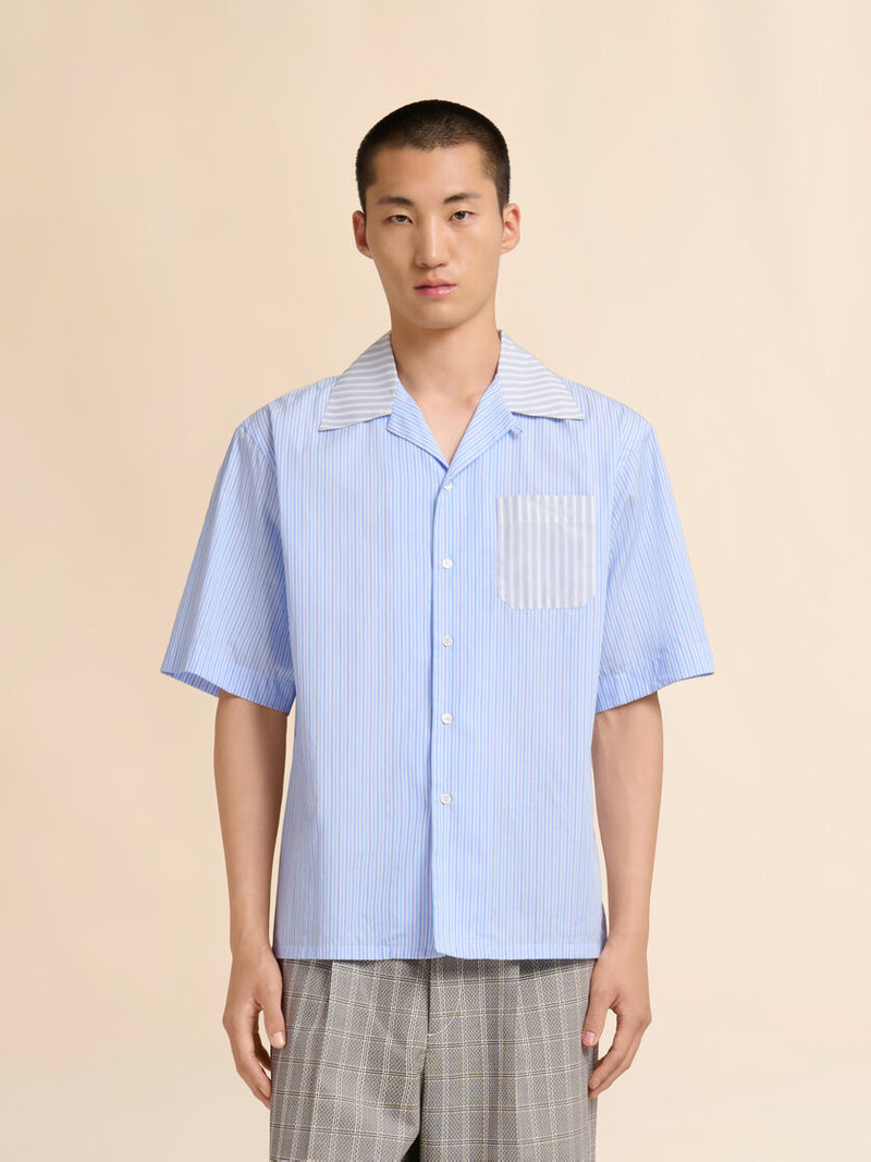 Marni BLUE STRIPED POPLIN BOWLING SHIRT WITH CONTRAST ACCENTS outlook