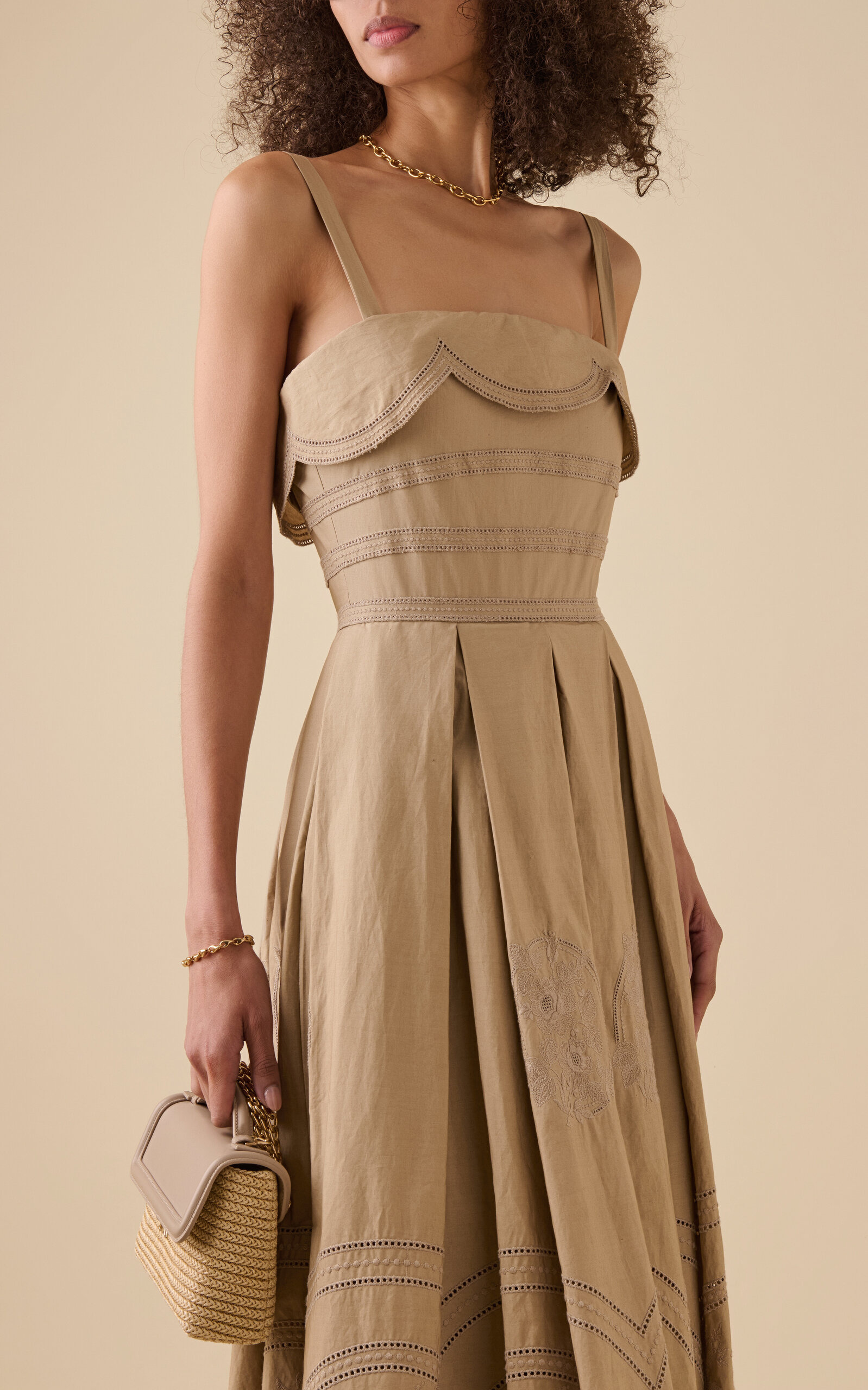 Embroidered Cotton-Blend Maxi Dress tan - 2