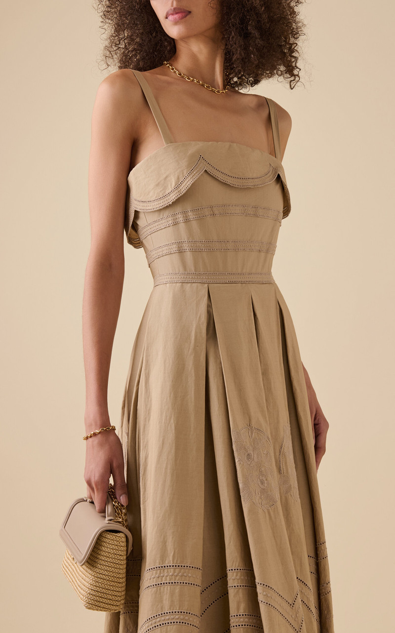 ELIE SAAB Embroidered Cotton-Blend Maxi Dress tan outlook