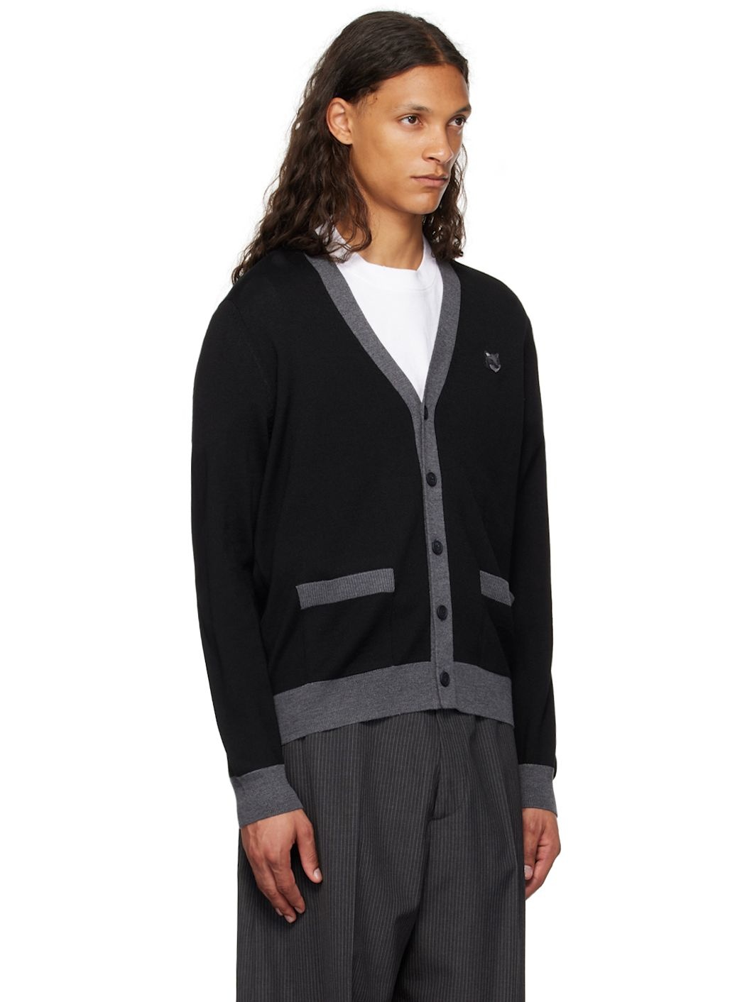 Black Bold Fox Head Cardigan - 2
