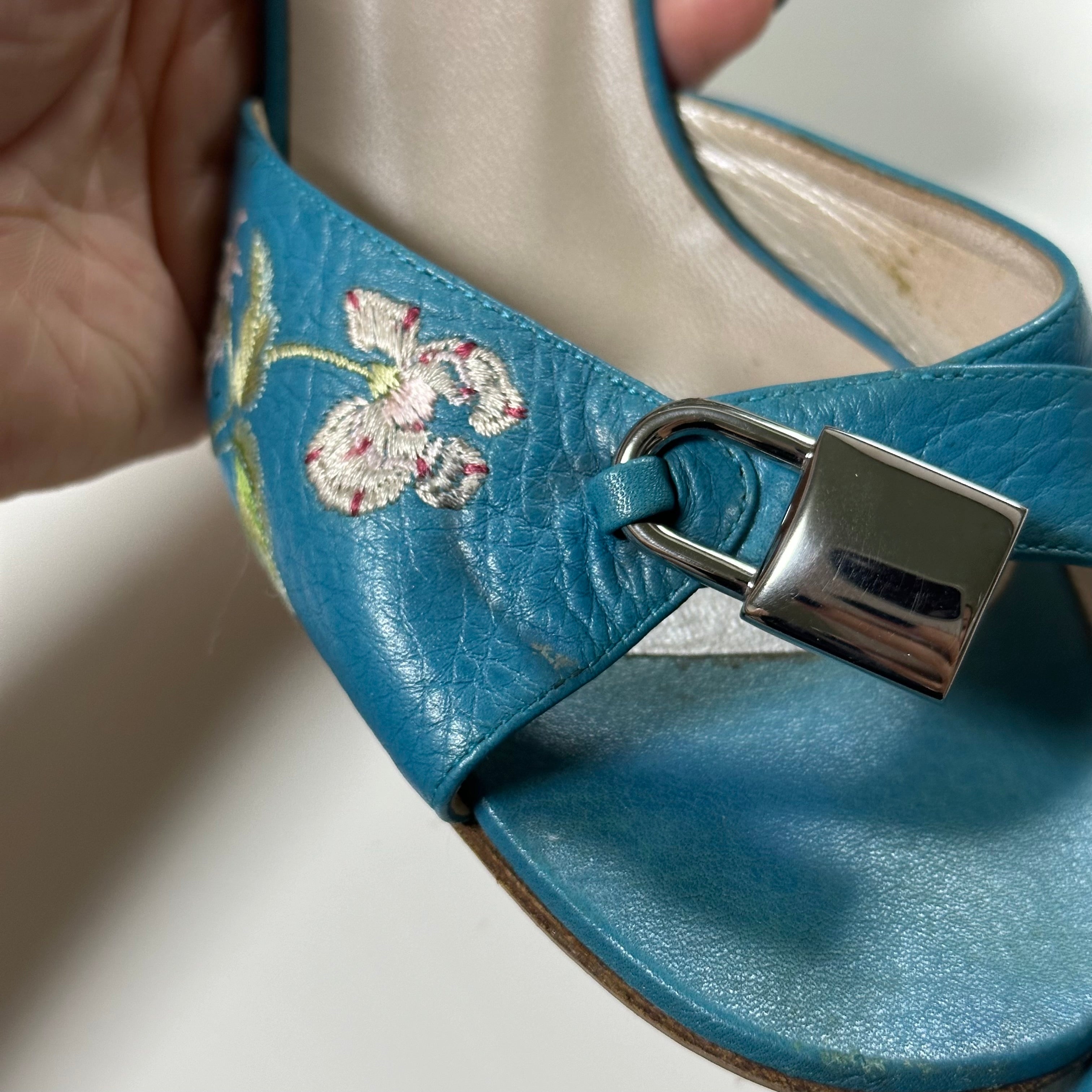 CHRISTIAN DIOR Fall Winter 2003 Lock and Key Embroidered Sandals - 7
