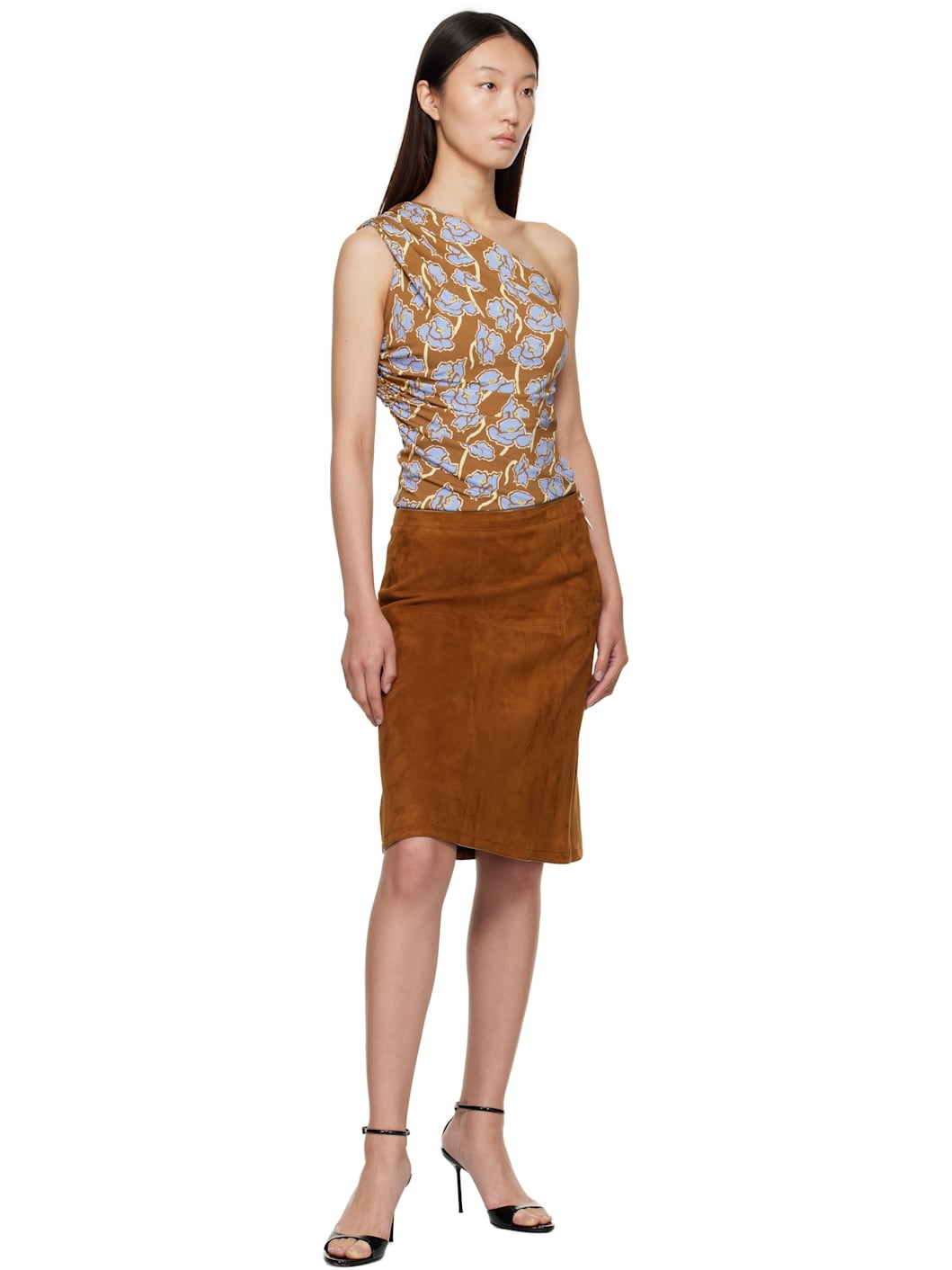 Multicolor Poppies Gathered One-Shoulder Top - 4
