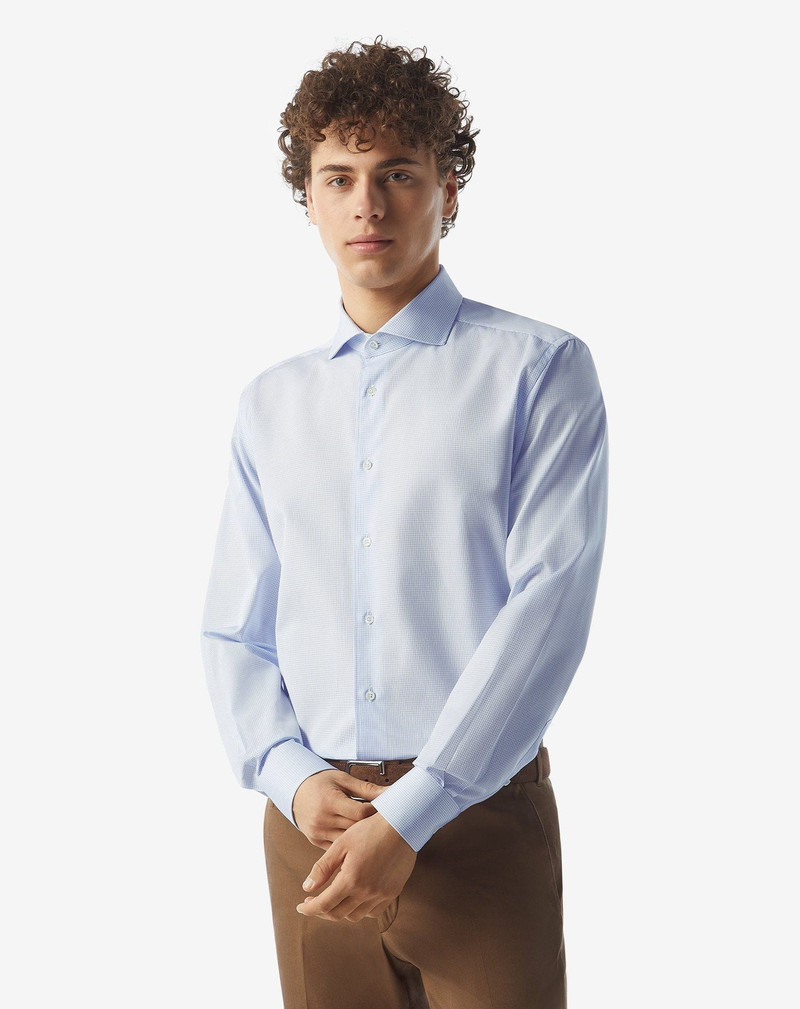 CORNELIANI Cotton shirt with white/light blue checks outlook