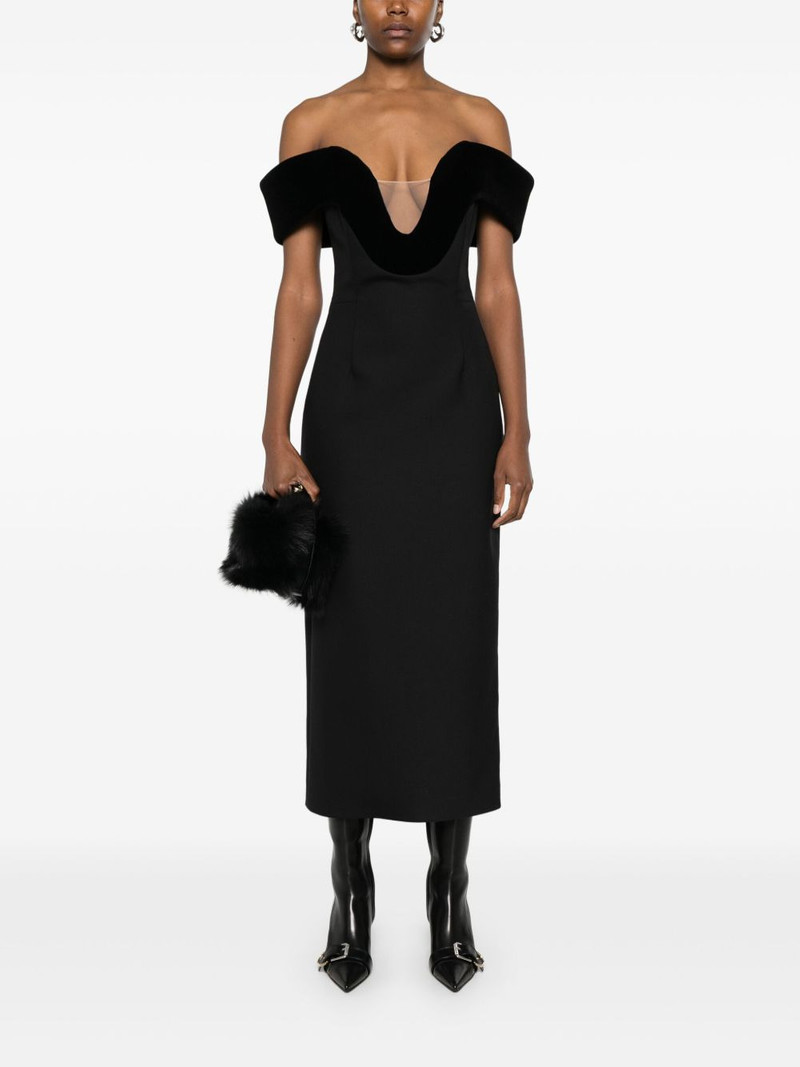 David Koma off-shoulder velvet-detail midi dress outlook