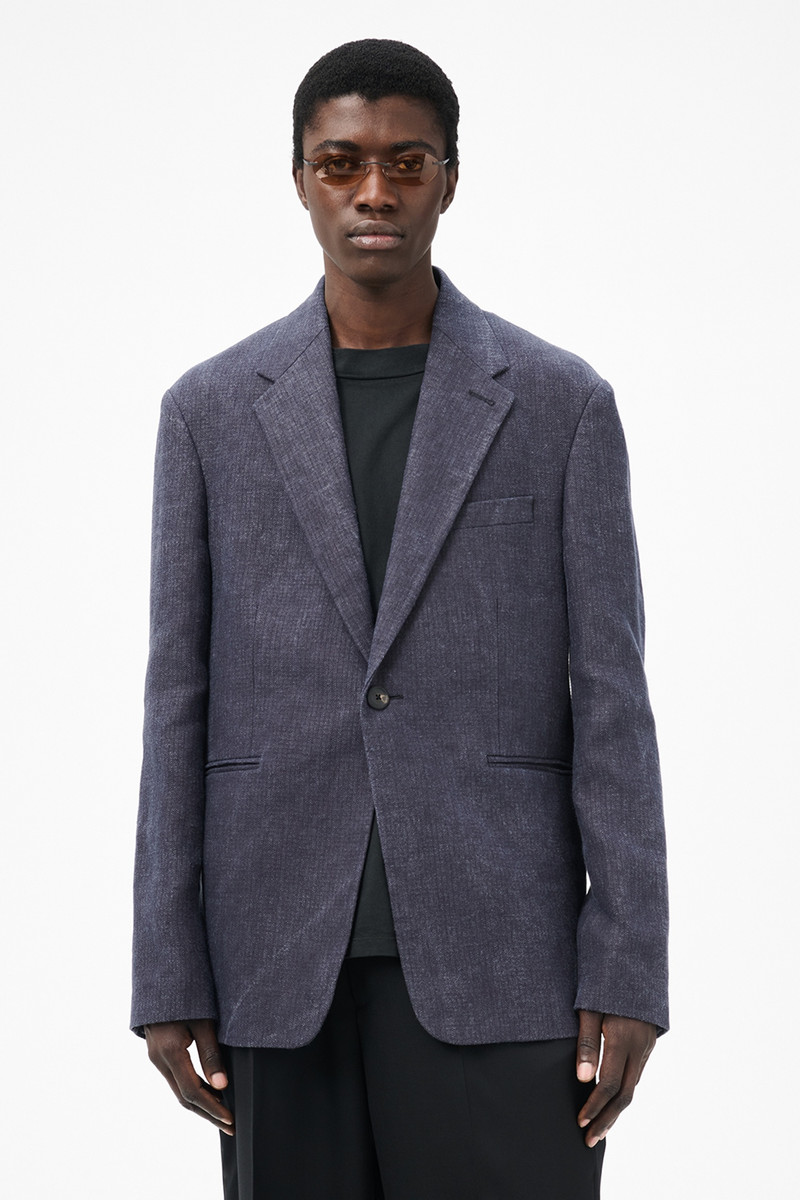 Unconstructed Shinjuku Blazer Charcoal Bourdeaux Flow Weave - 1