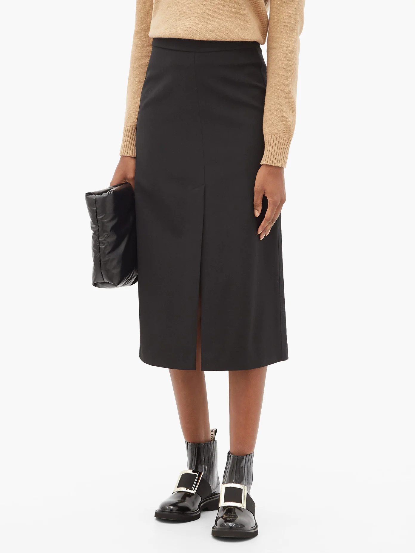 High-rise front-slit twill pencil skirt - 6