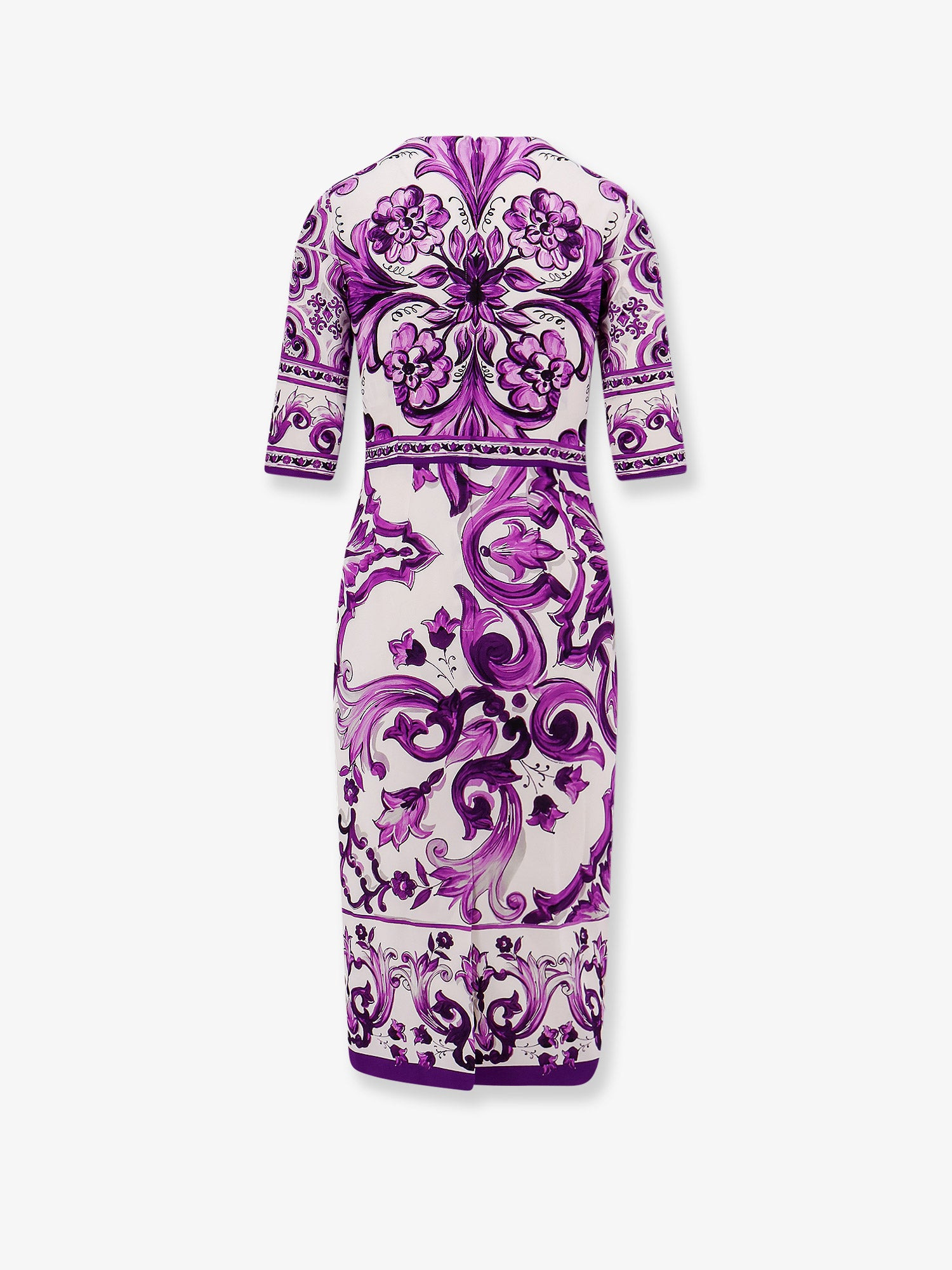 Silk Midi Pencil Dress With Maiolica Print - 4