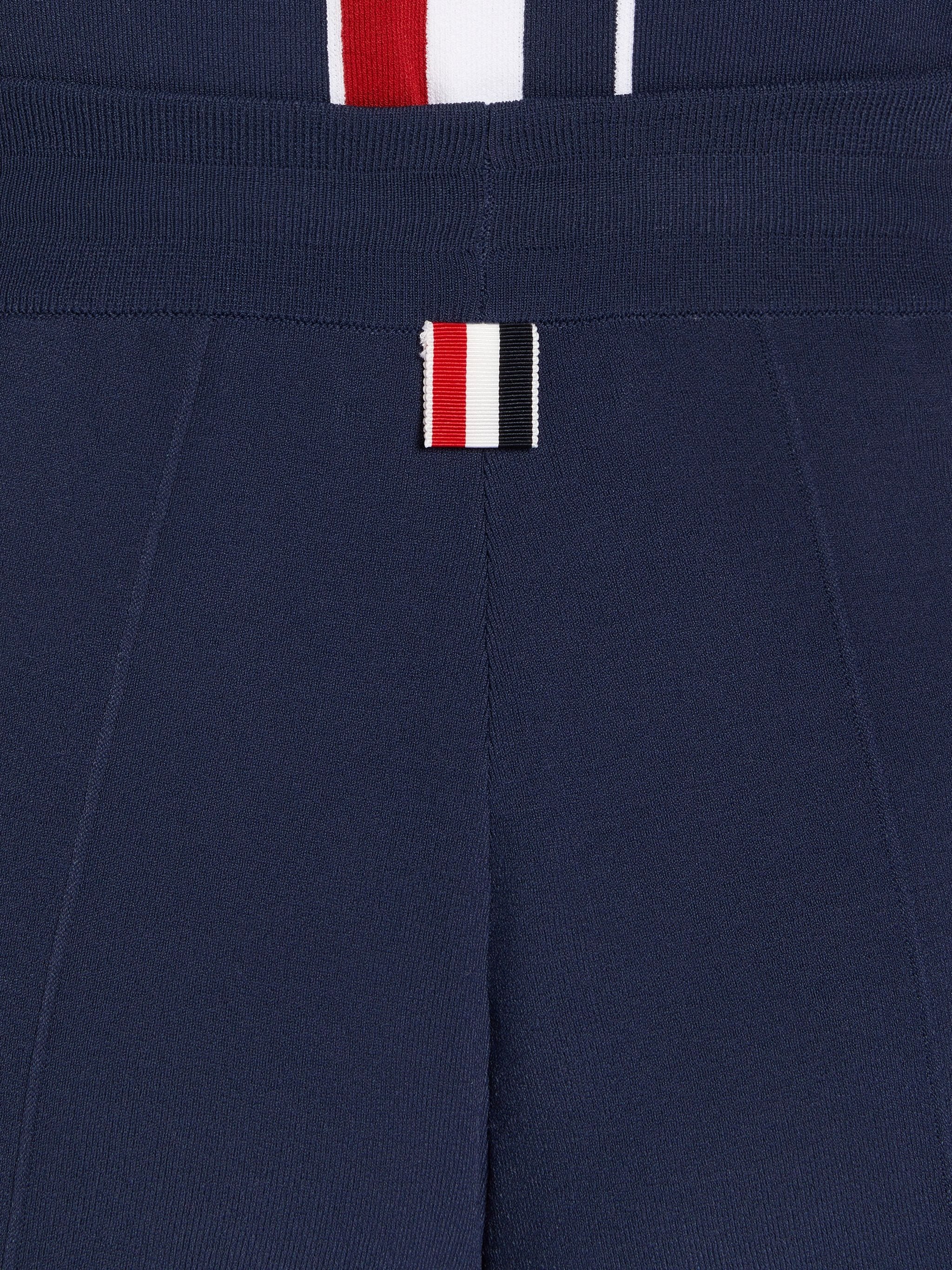 Navy Stretch Viscose Intarsia Side Stripe Pintuck Mid-thigh Shorts - 6