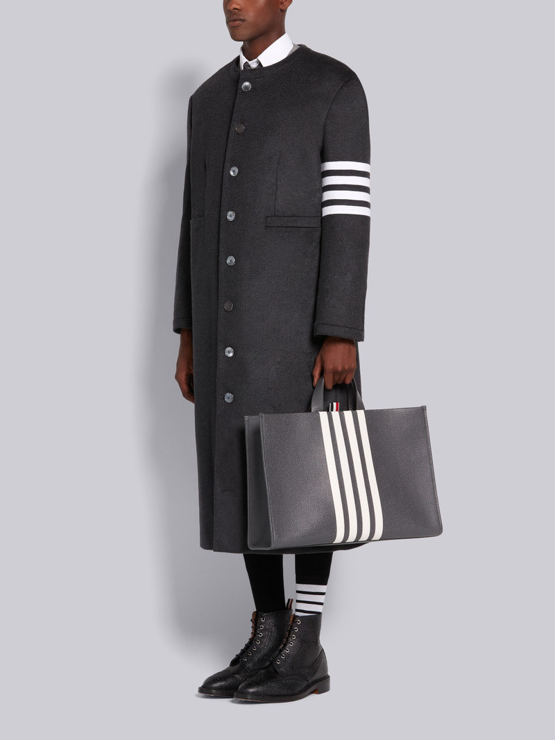 Dark Grey Pebble Grain Leather 4-Bar Squared Tote 6