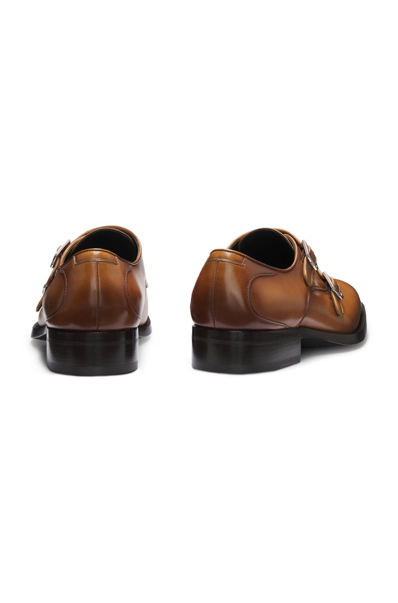 BOSS DOUBLE-STRAP MONK SHOES IN BURNISHED LEATHER outlook