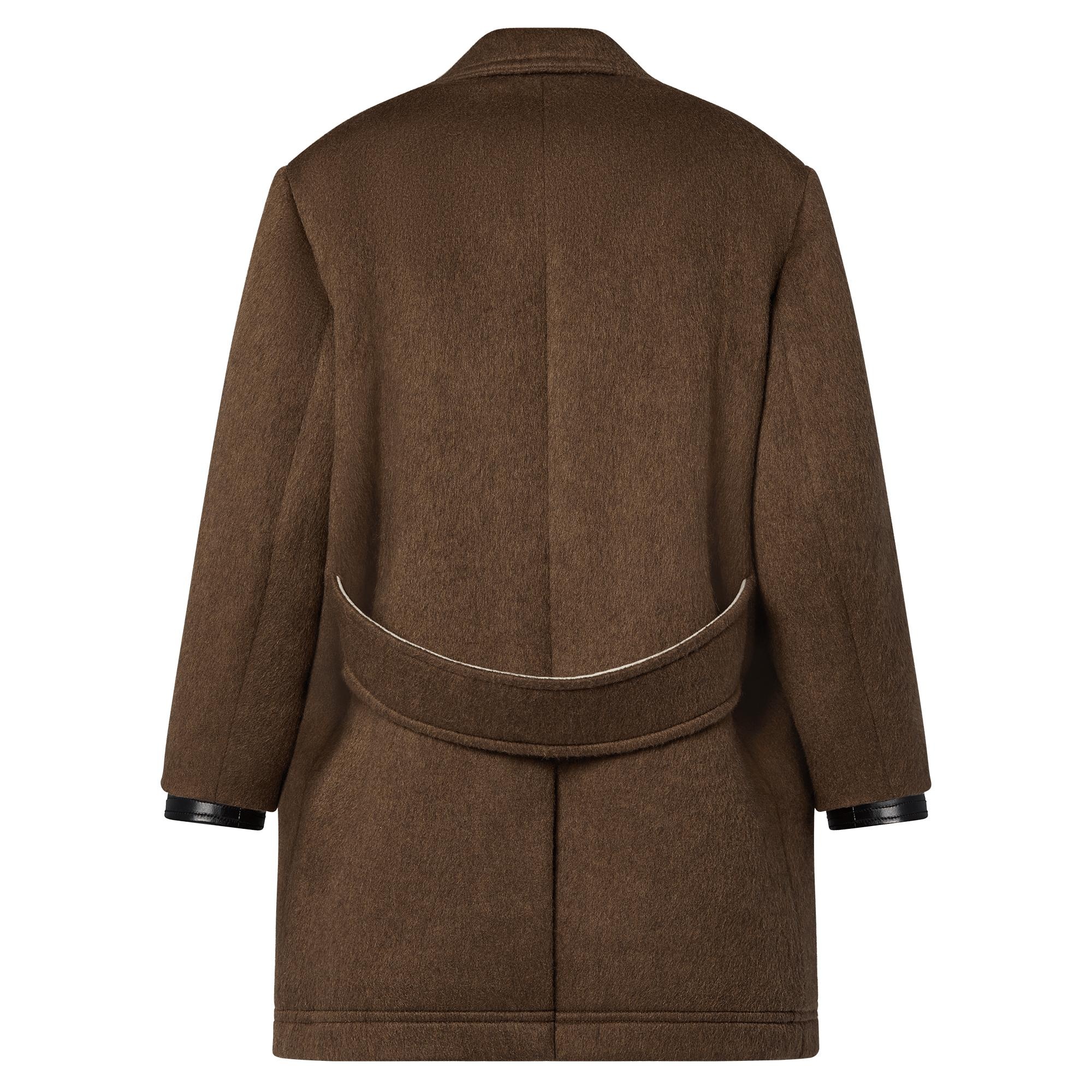 Leather Accent Wool and Mohair Coat - 3