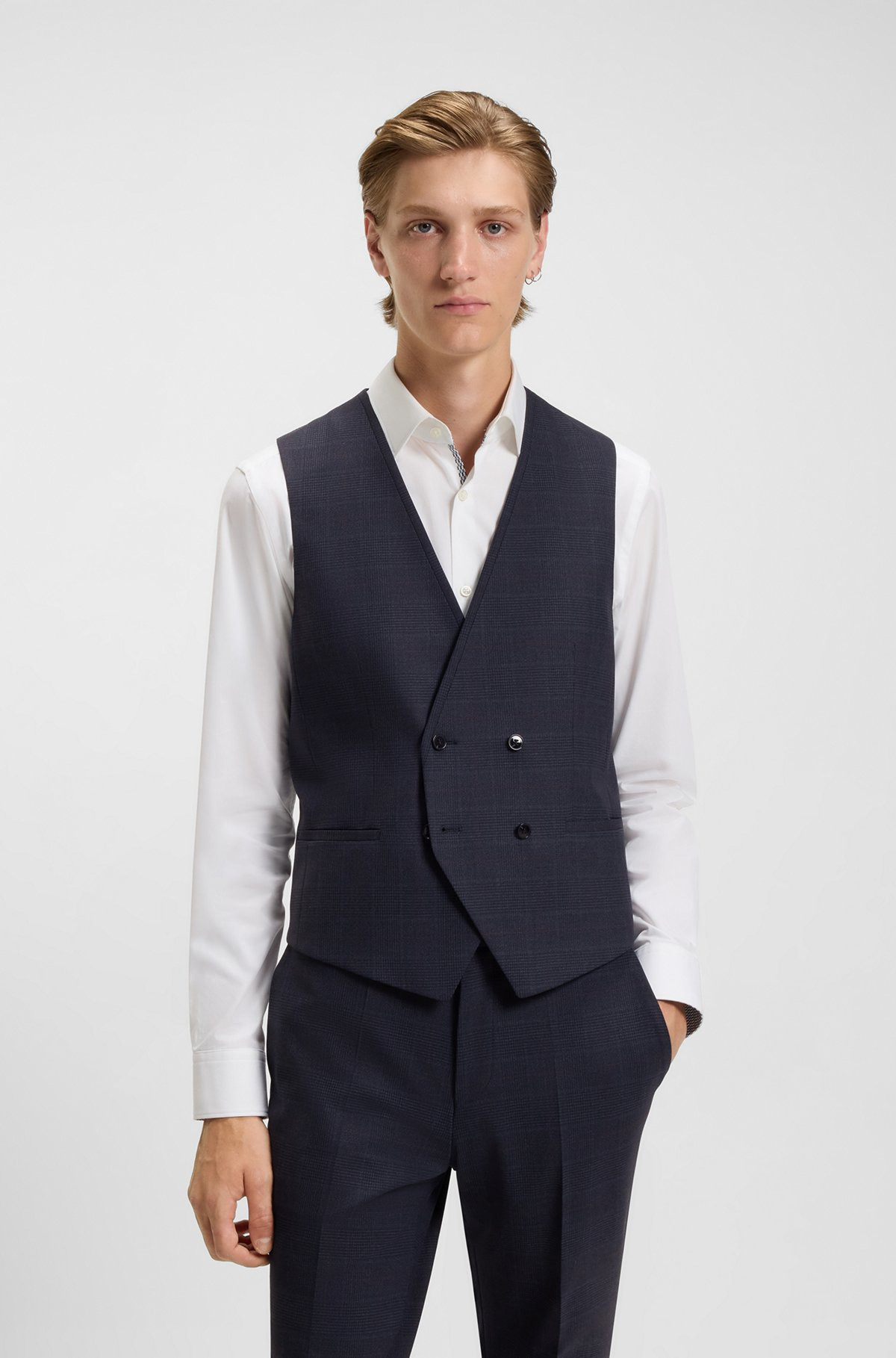 THREE-PIECE EXTRA-SLIM-FIT SUIT IN CHECKED FABRIC - 5