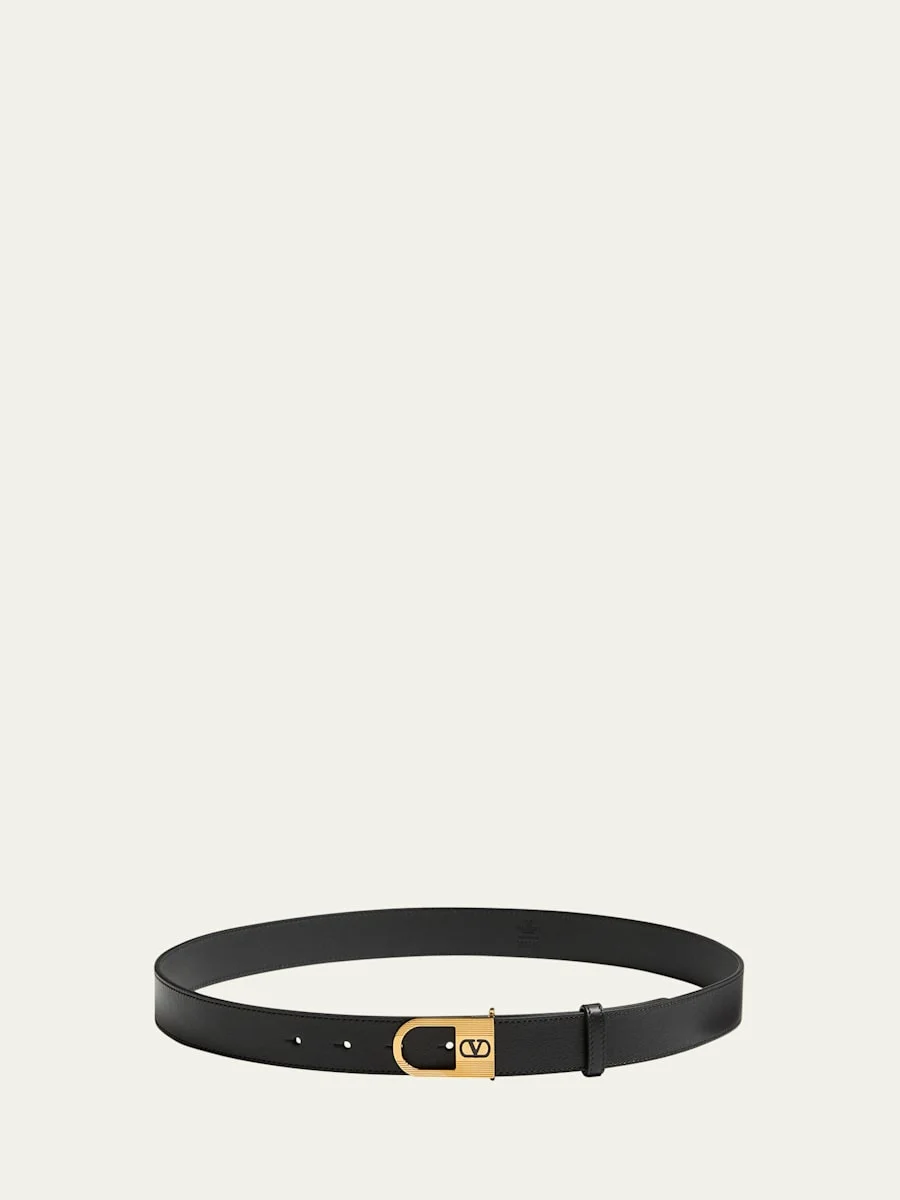 VLogo Signature Enameled Logo Leather Belt, 30mm - 1