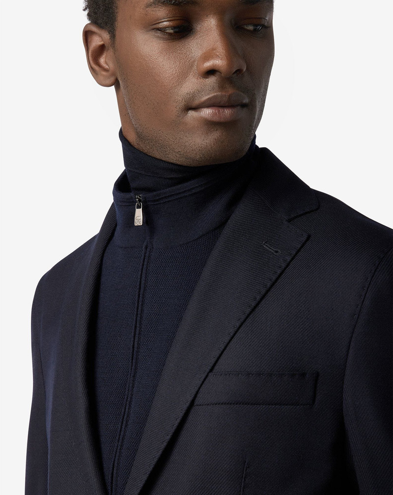 Blue single breasted stretch wool jacket with detachable vest 4