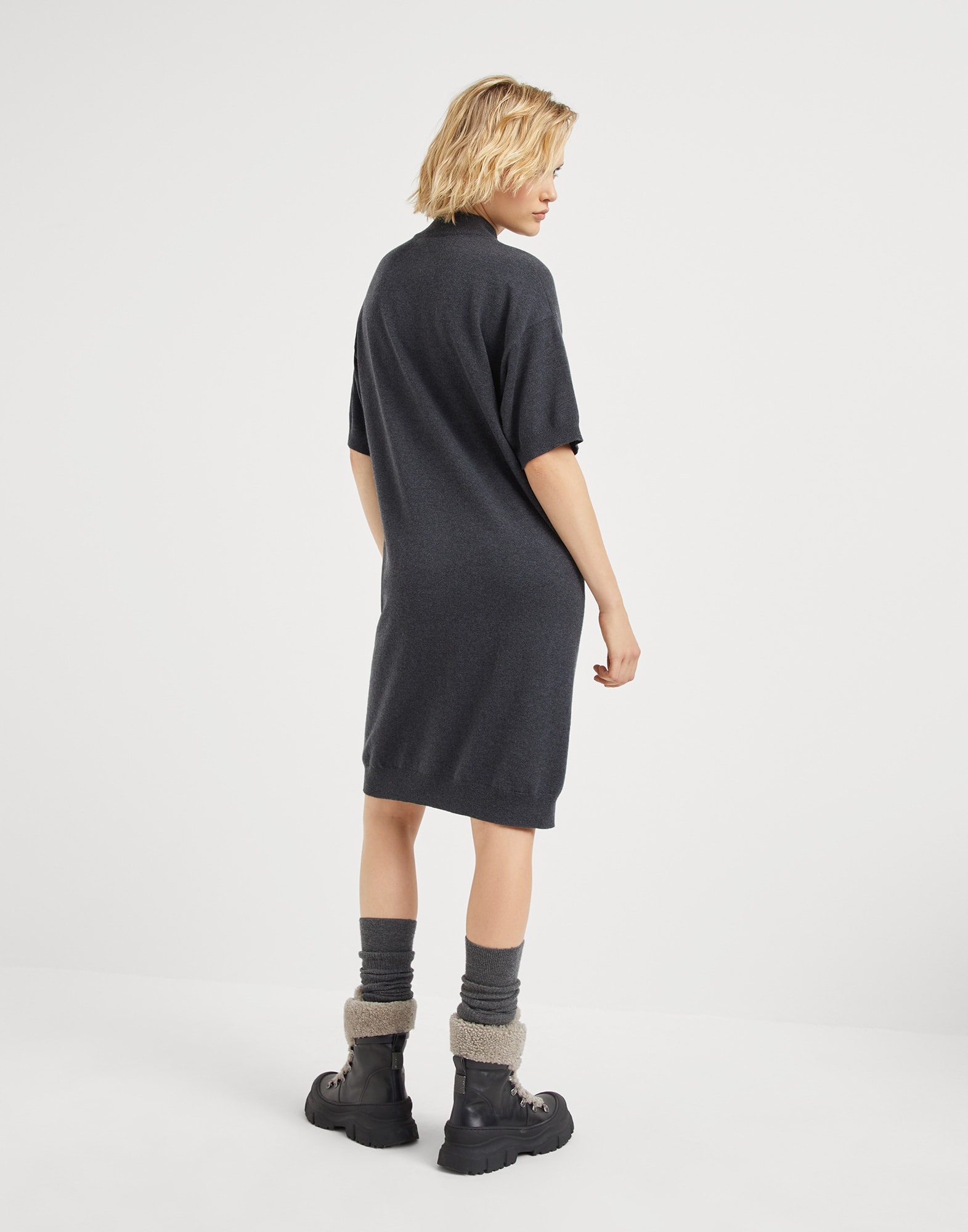 Virgin wool, cashmere and silk knit dress with dazzling mosaic embroidery - 2