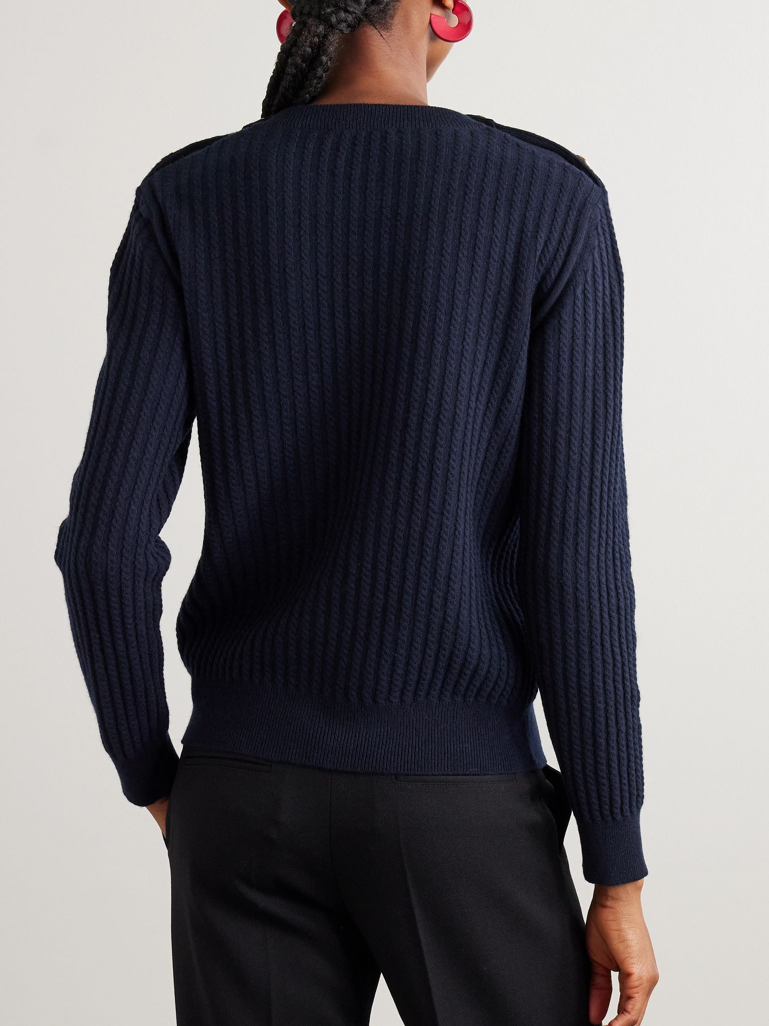 Highland button-detailed cable-knit wool and cashmere-blend sweater Navy - 3