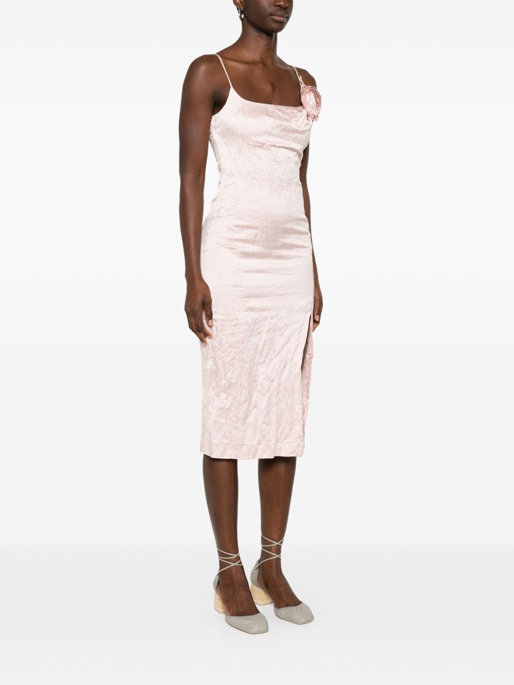 3D-roses crinkled midi dress - 3