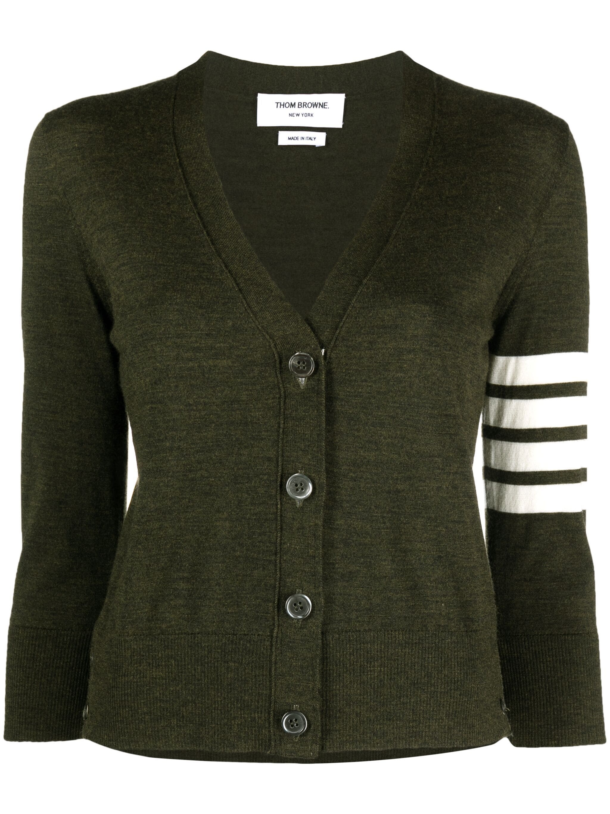 THOM BROWNE Women Relaxed Fit V-Neck Cardigan W/4 Bar In Fine Merino Wool - 1