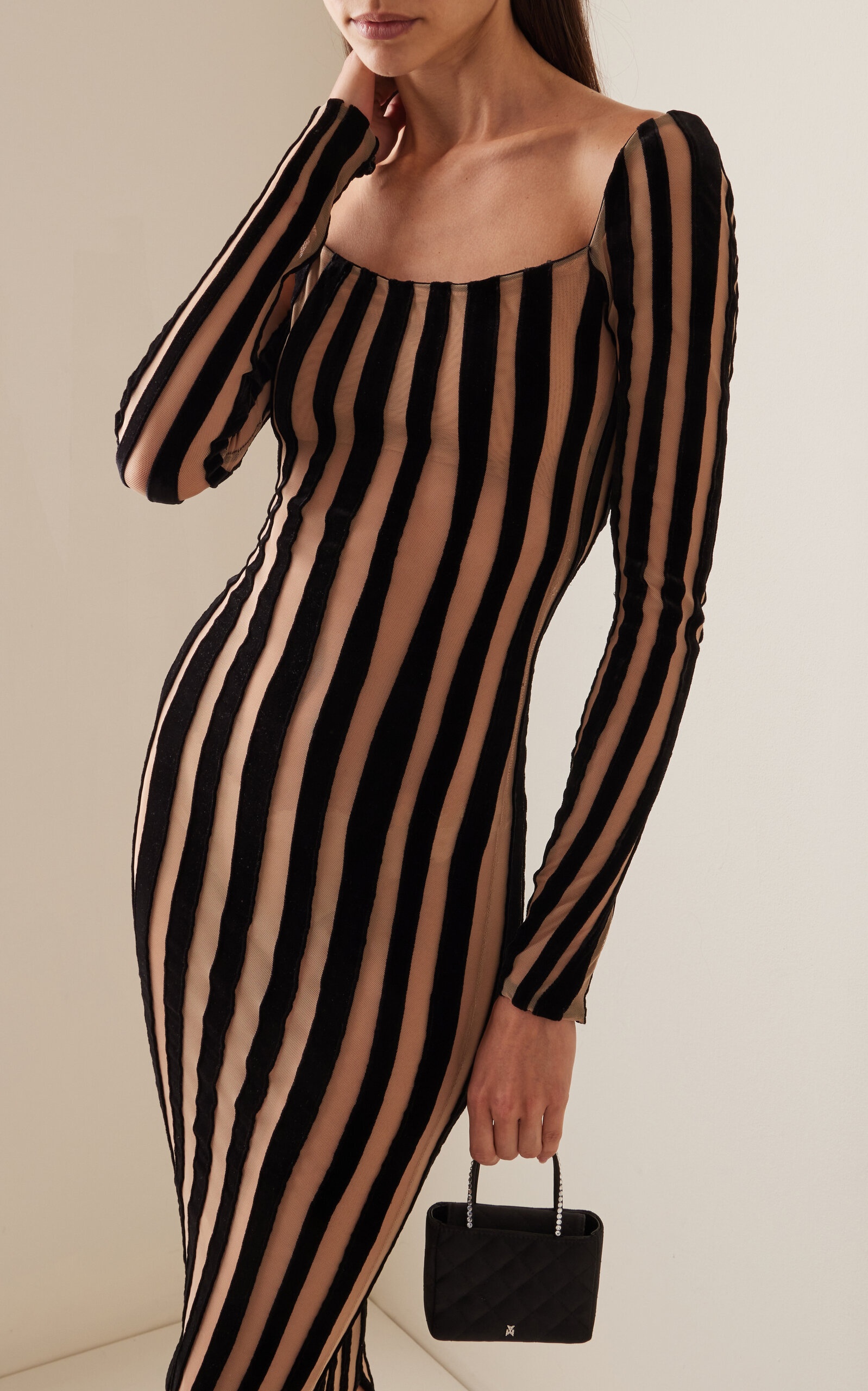 Striped Velvet Midi Dress black - 3