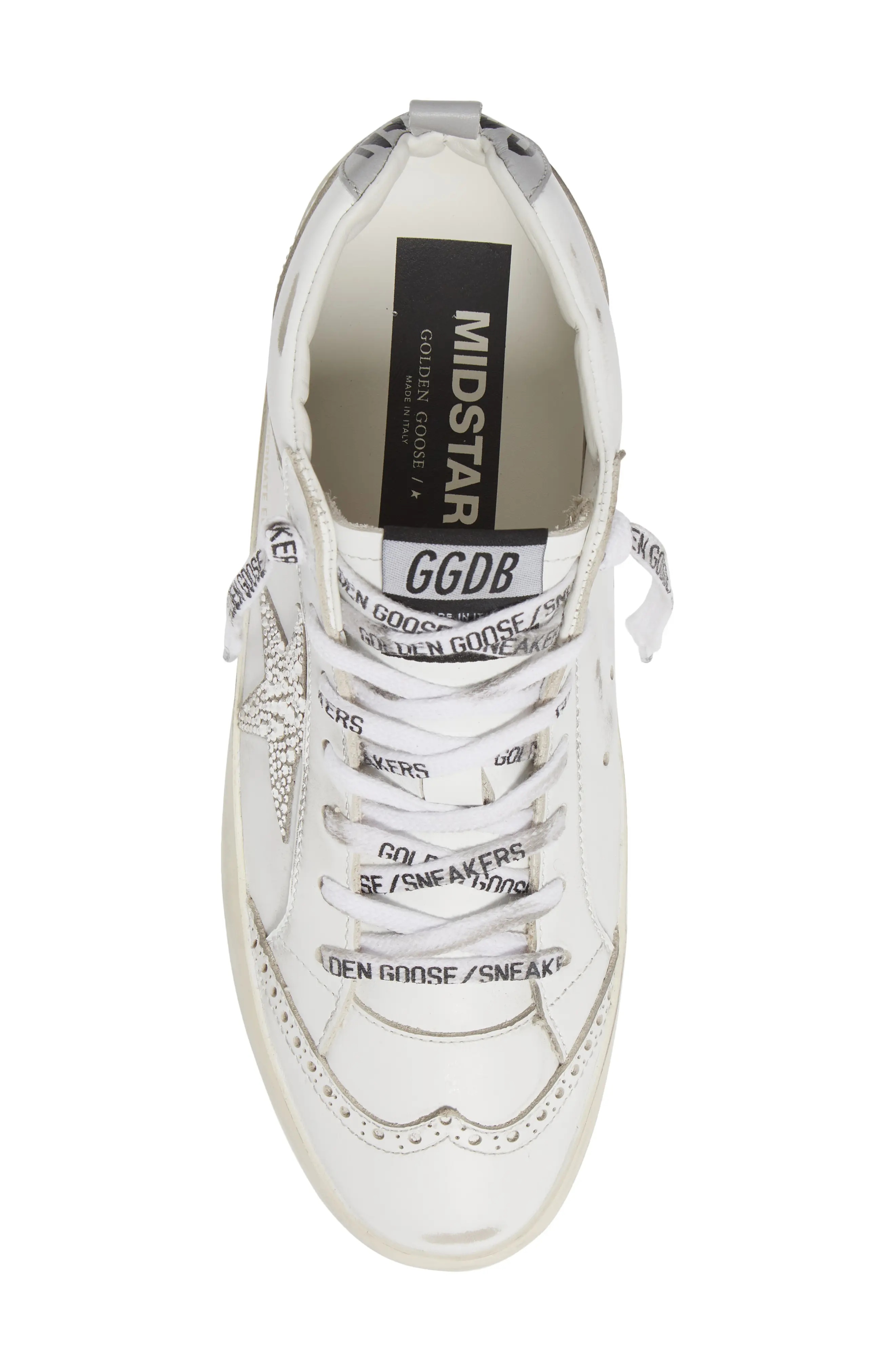 Mid Star Crystal Embellished Sneaker in White/Silver/Grey - 5