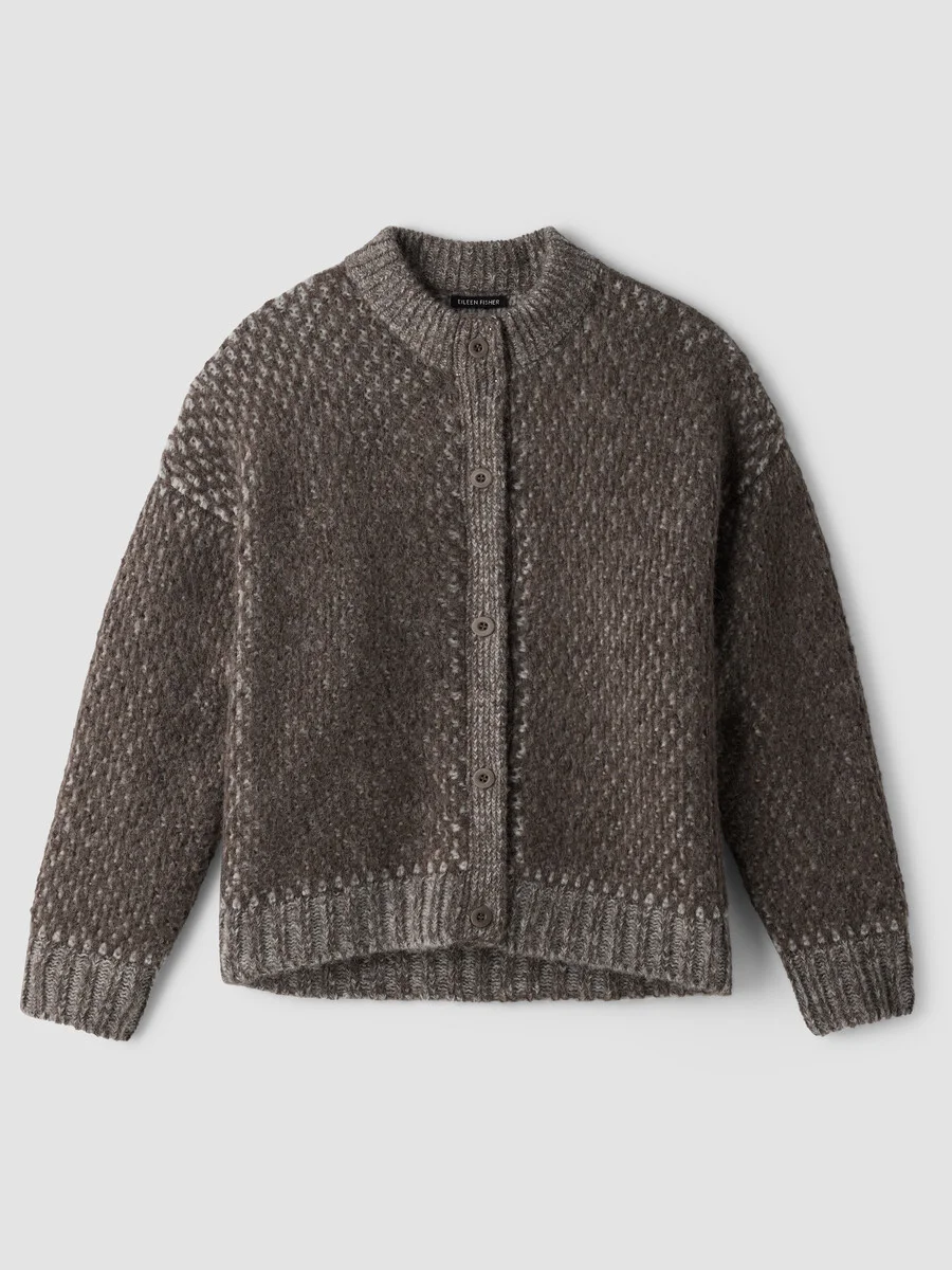Brushed Alpaca Wool Blend High Collar Cardigan - 1