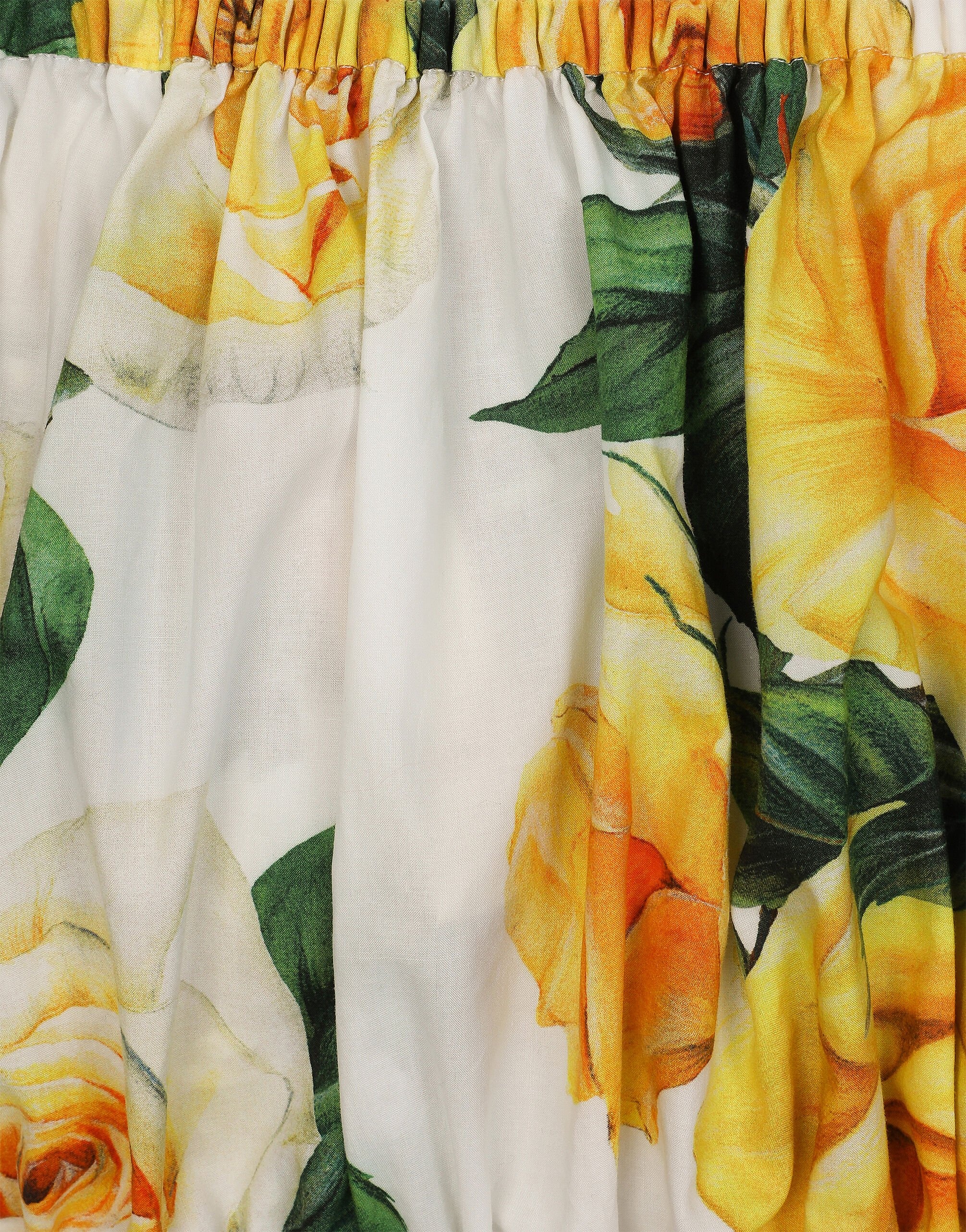 Bardot-neck crop top in yellow rose-print cotton - 4