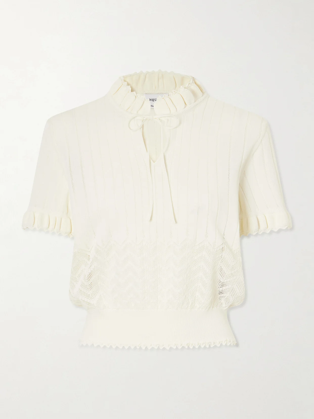 Tie-detailed Crocheted Polo Shirt - 1
