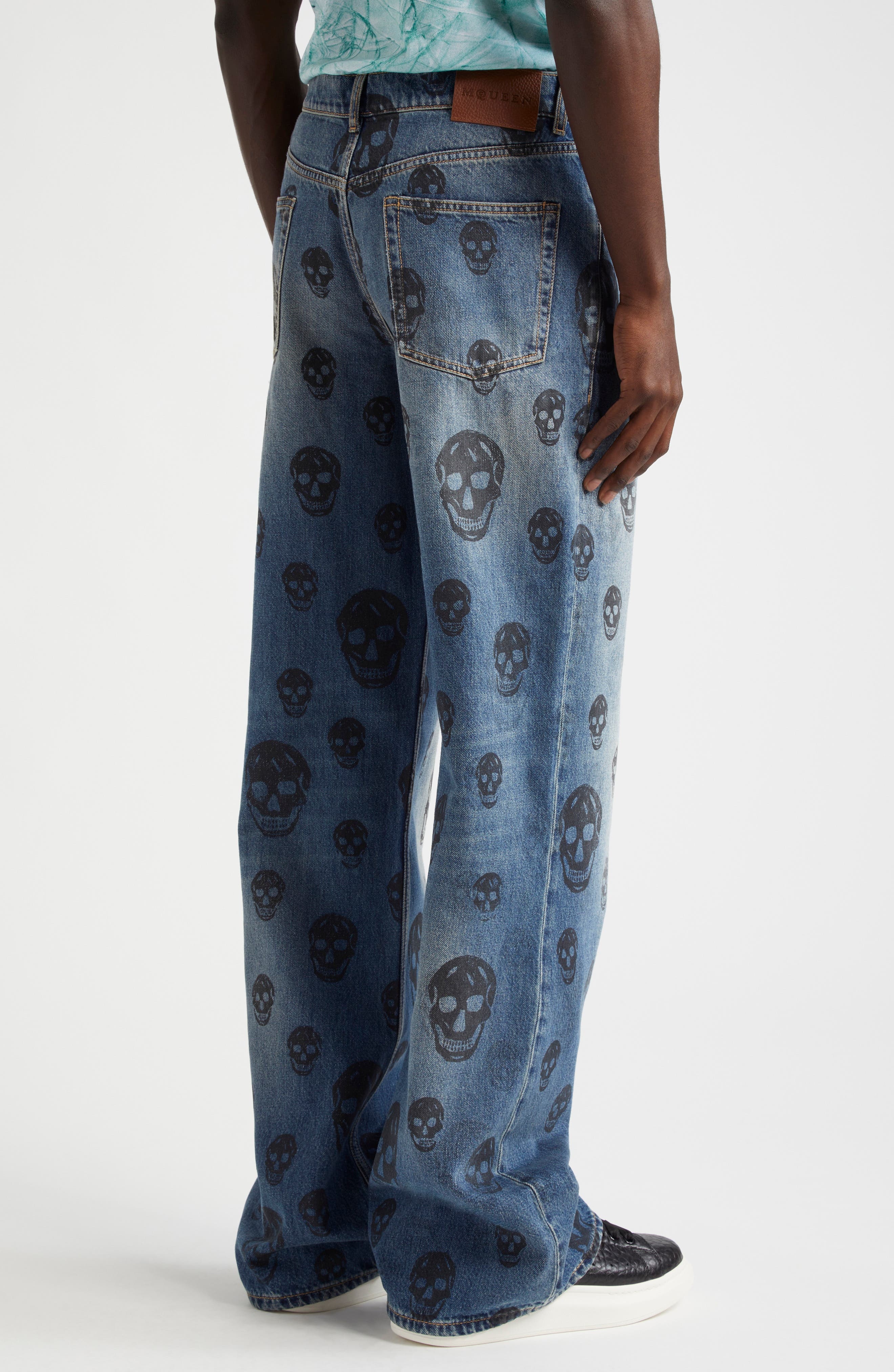 Alexander McQueen Skull Low Rise Baggy Jeans in Blue Washed-Black at Nordstrom - 3