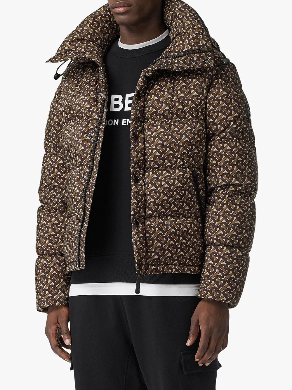 Detachable Sleeve Monogram Print Puffer Jacket - 3