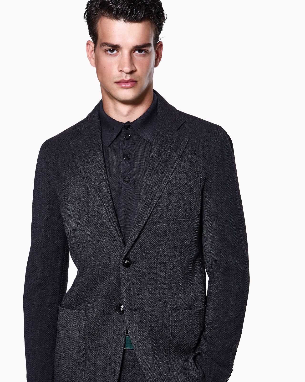 UPTON LINE SINGLE-BREASTED JACKET IN CHEVRON STRETCH VIRGIN WOOL - 5