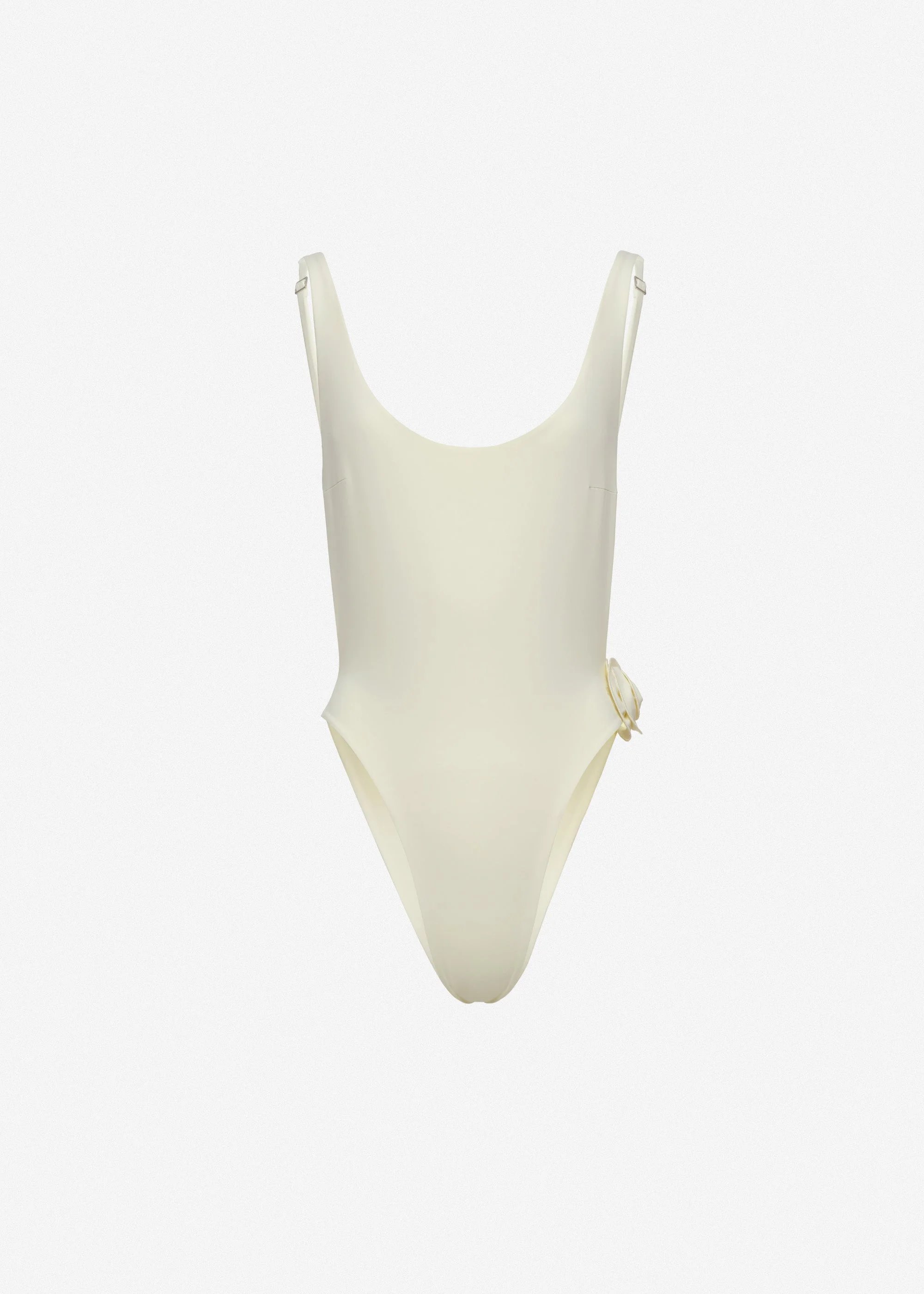 Scoop neck swimsuit with side rose detail in cream - 1