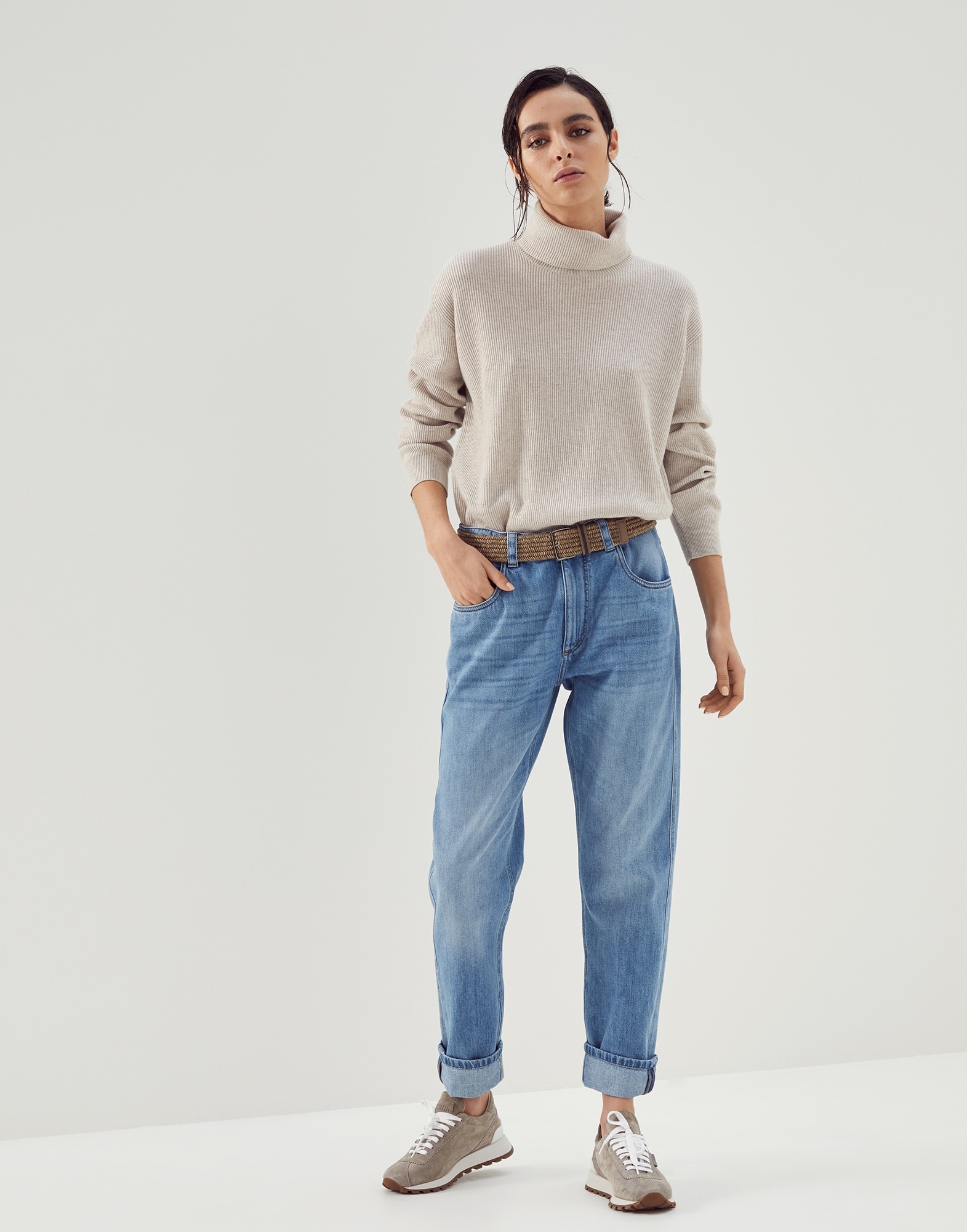 Soft denim straight trousers with shiny selvedge - 4