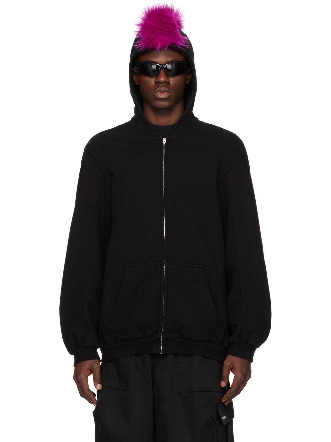 Black Zip-Up Faux-Fur Hoodie - 1