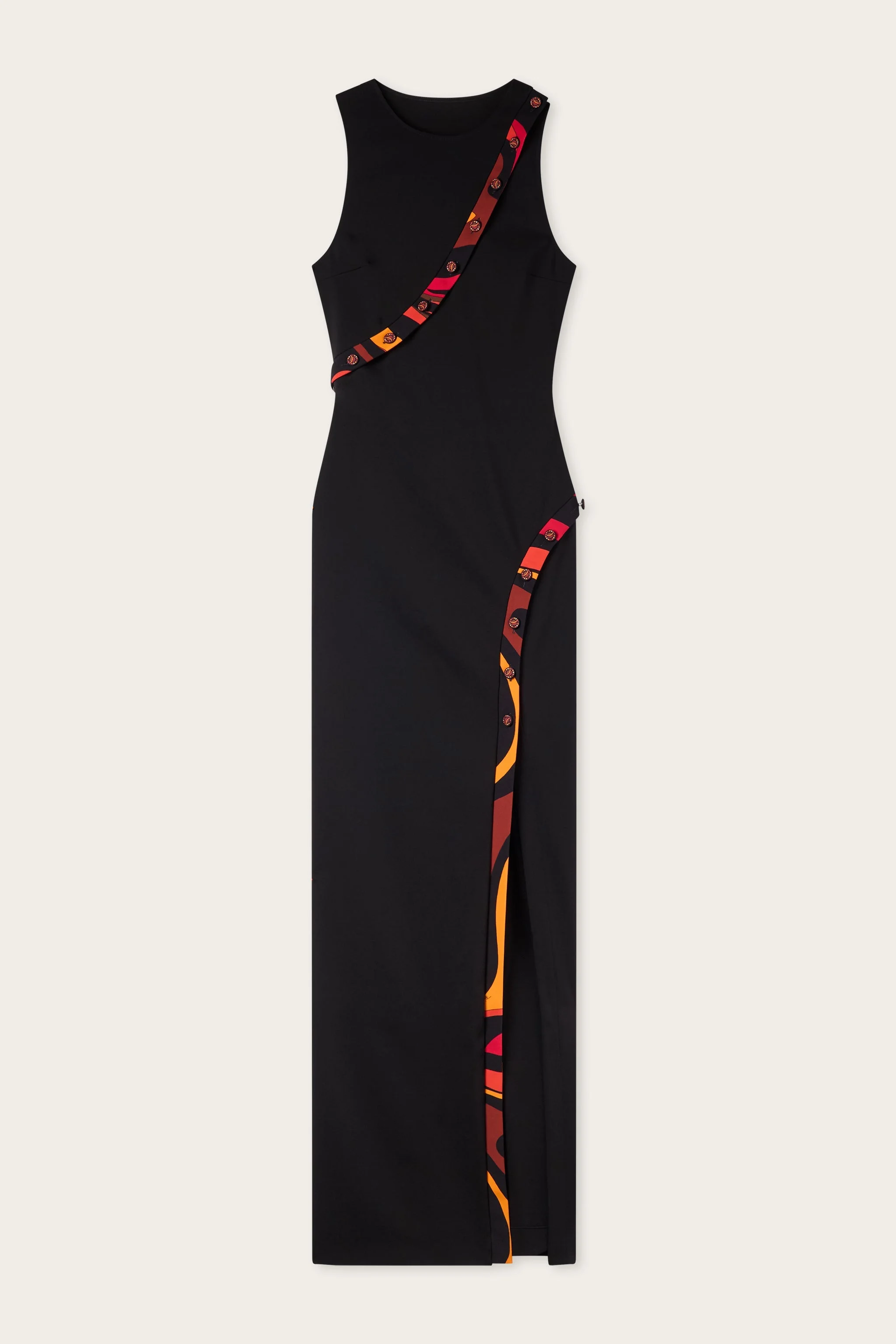 LONG FITTED DRESS WITH PRINTED DETAIL - 1